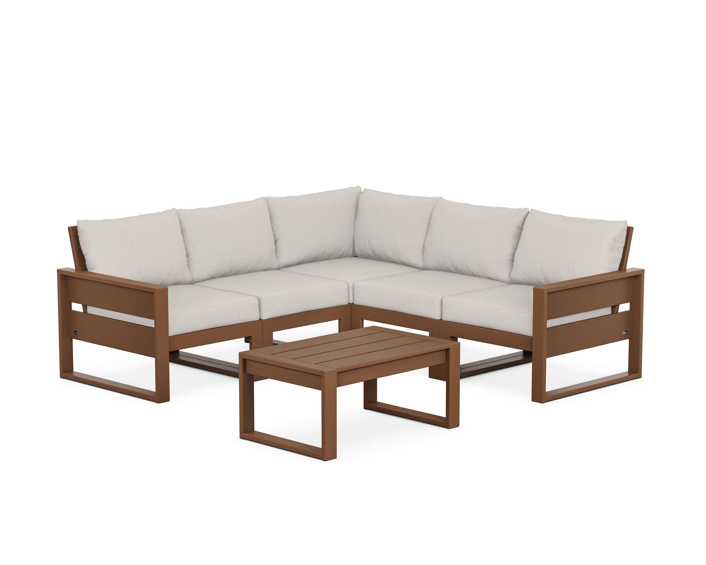 Eastport 6-Piece Deep Seating Sectional + Coffee Table Set in Tree House / Cast Ash