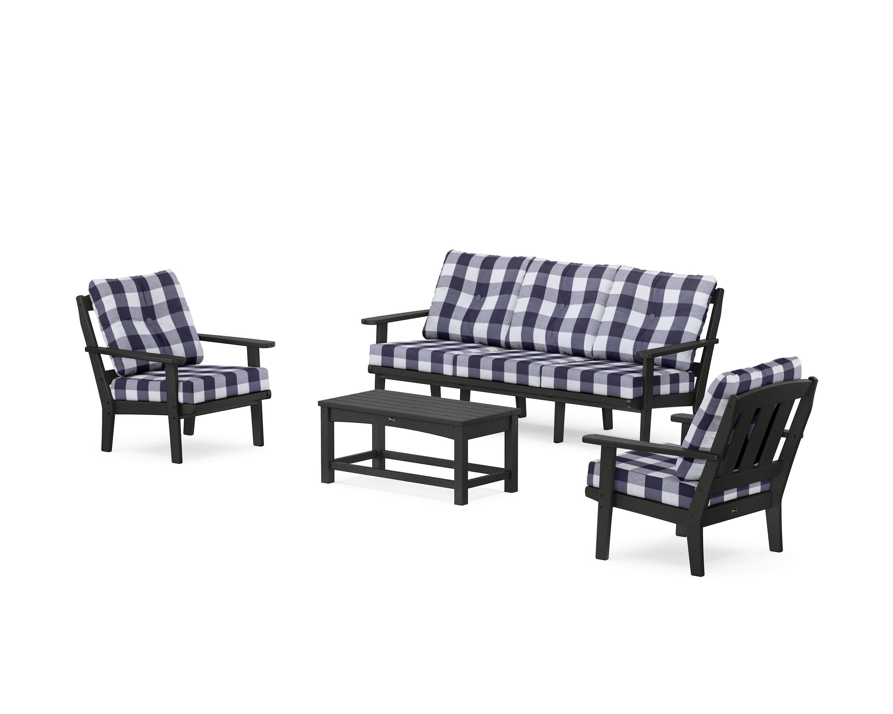 Cape Cod 4-Piece Deep Seating Set with Sofa in Charcoal Black / Buffalo Plaid Navy