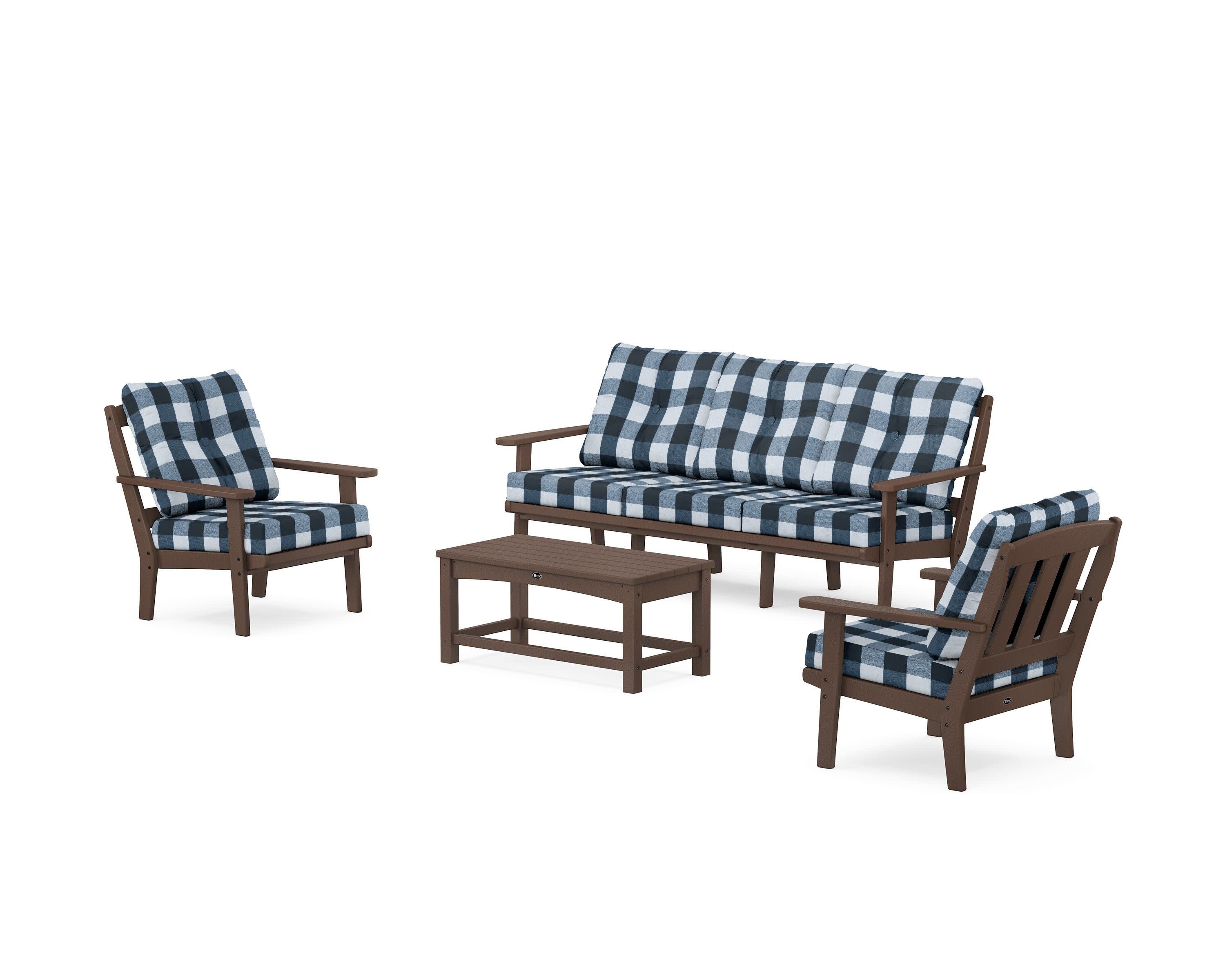Cape Cod 4-Piece Deep Seating Set with Sofa in Vintage Lantern / Buffalo Plaid Marine Indigo