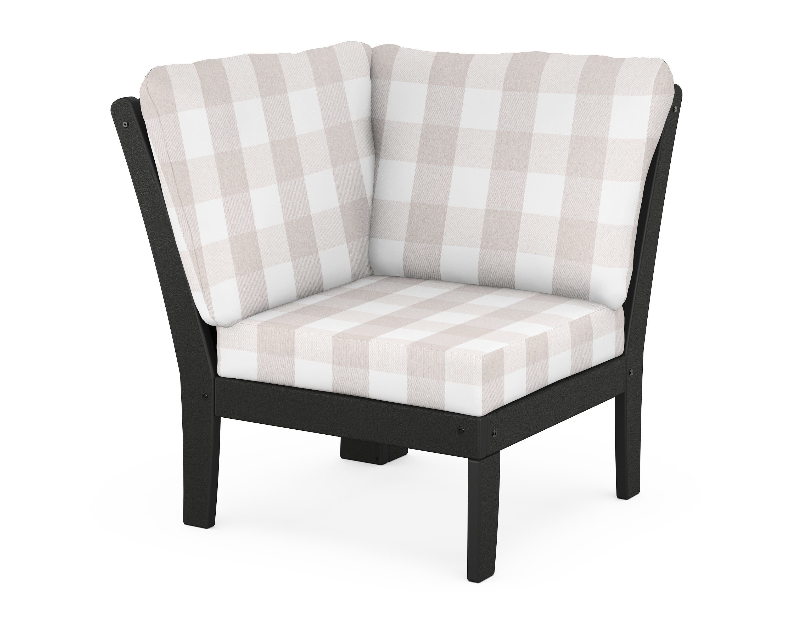 Yacht Club Modular Corner Chair in Charcoal Black / Buffalo Plaid Dune Burlap