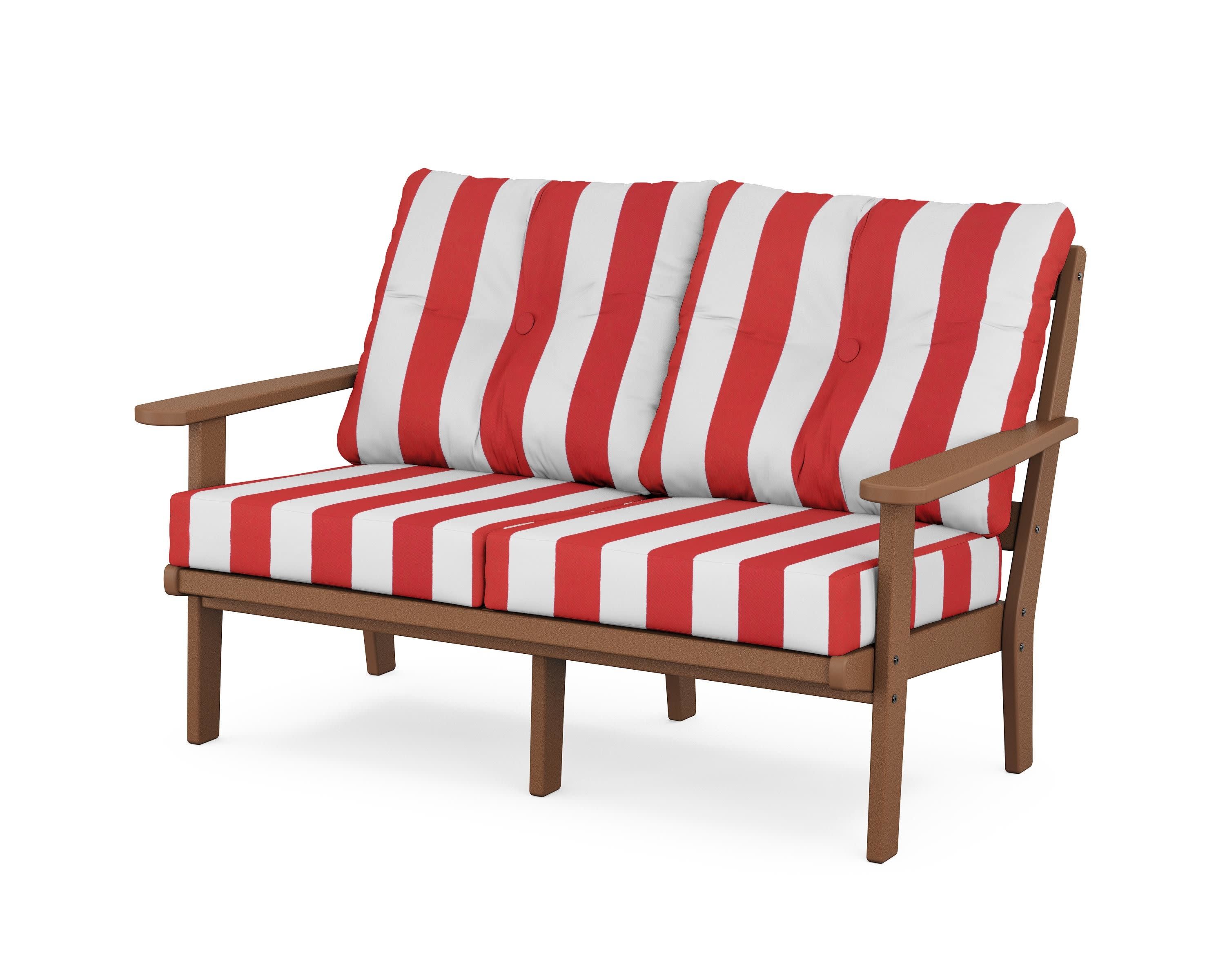 Cape Cod Deep Seating Loveseat in Tree House / Cabana Stripe Crimson