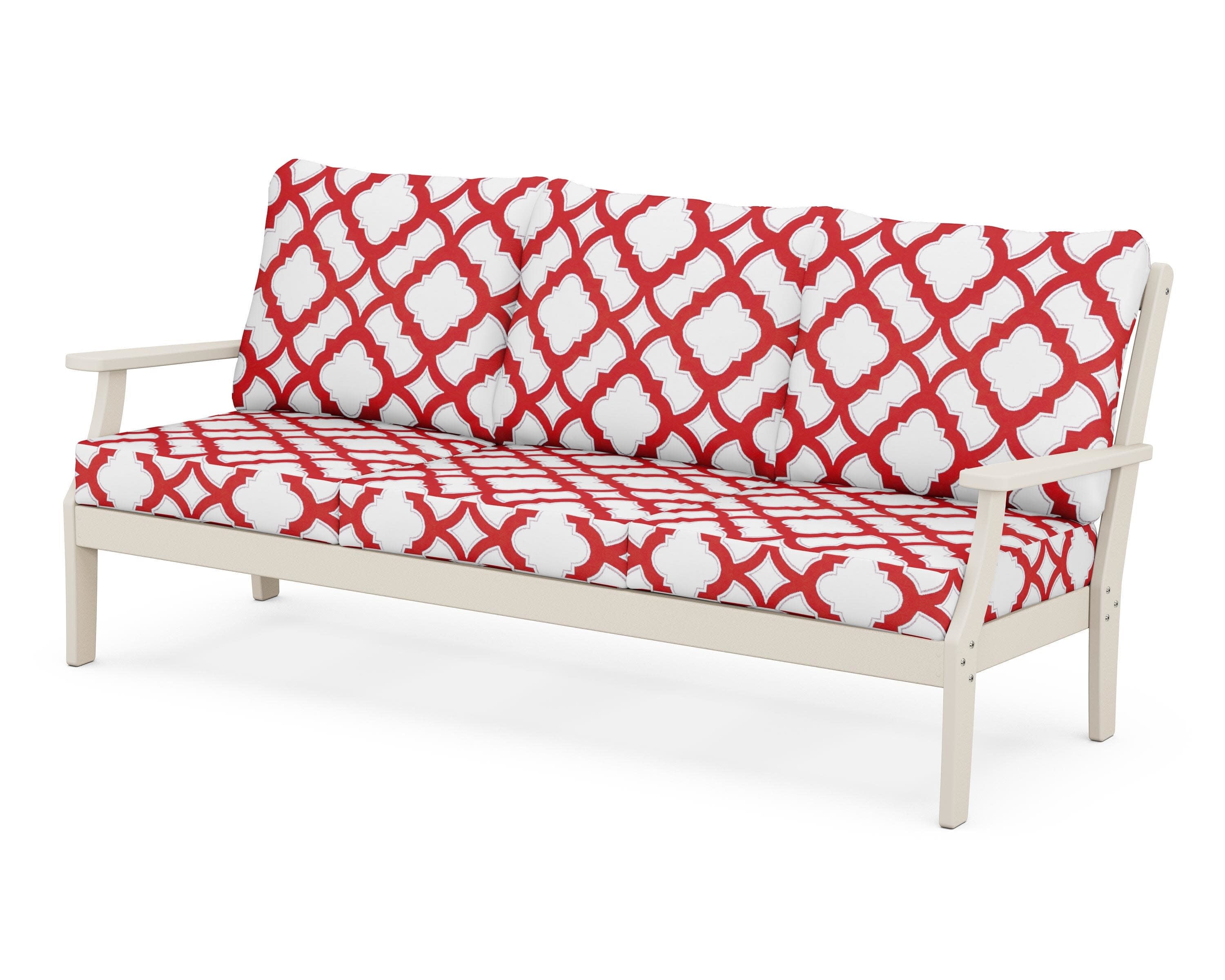 Yacht Club Deep Seating Sofa in Sand Castle / Trellis Crimson