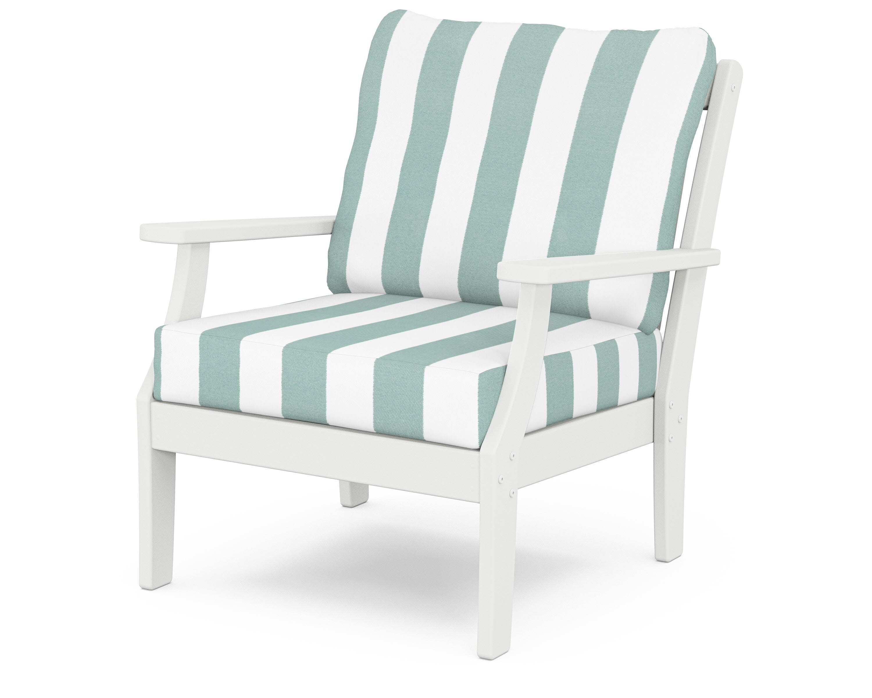 Yacht Club Deep Seating Chair in Classic White / Cabana Stripe Glacier Spa