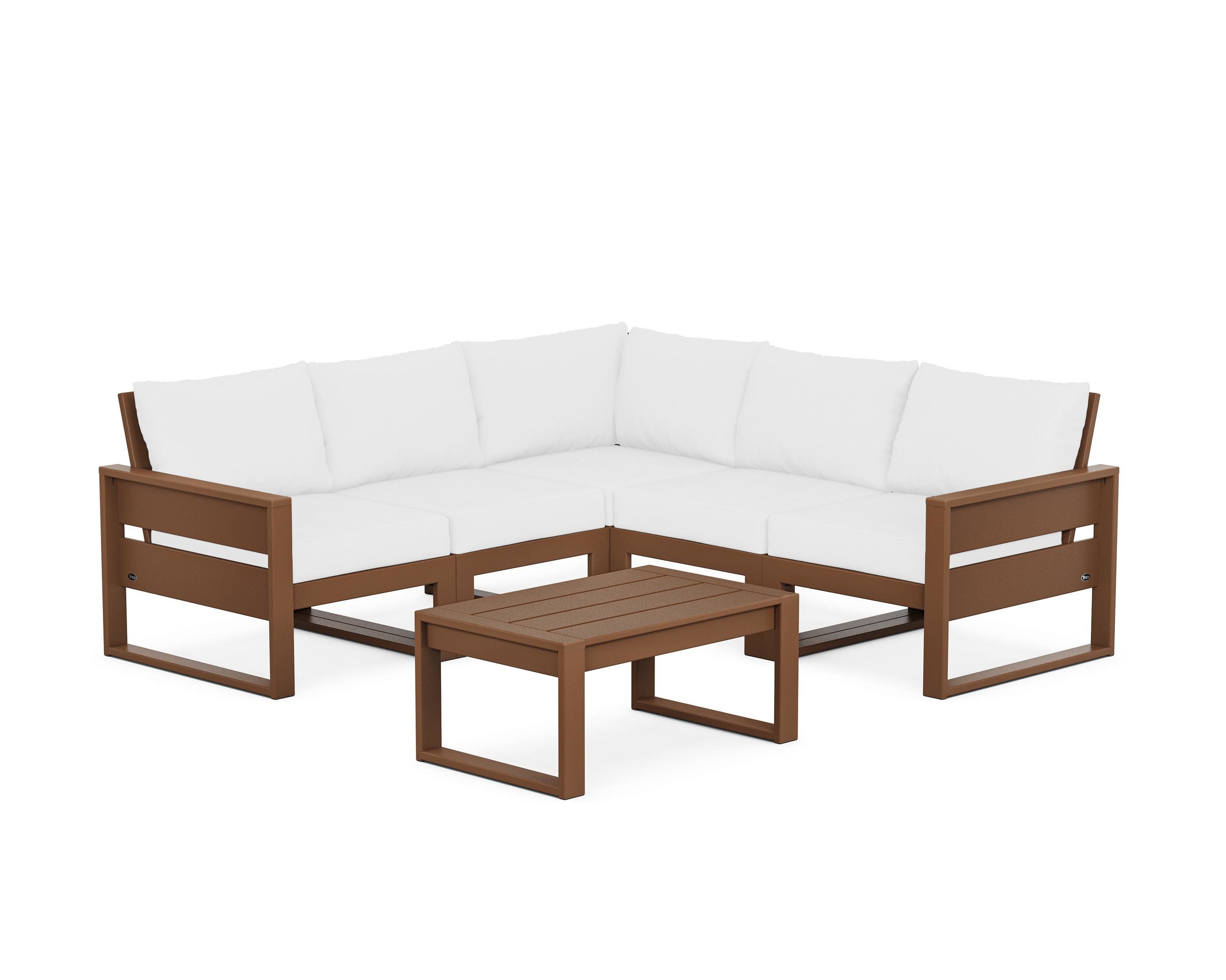 Eastport 6-Piece Deep Seating Sectional + Coffee Table Set in Tree House / Natural
