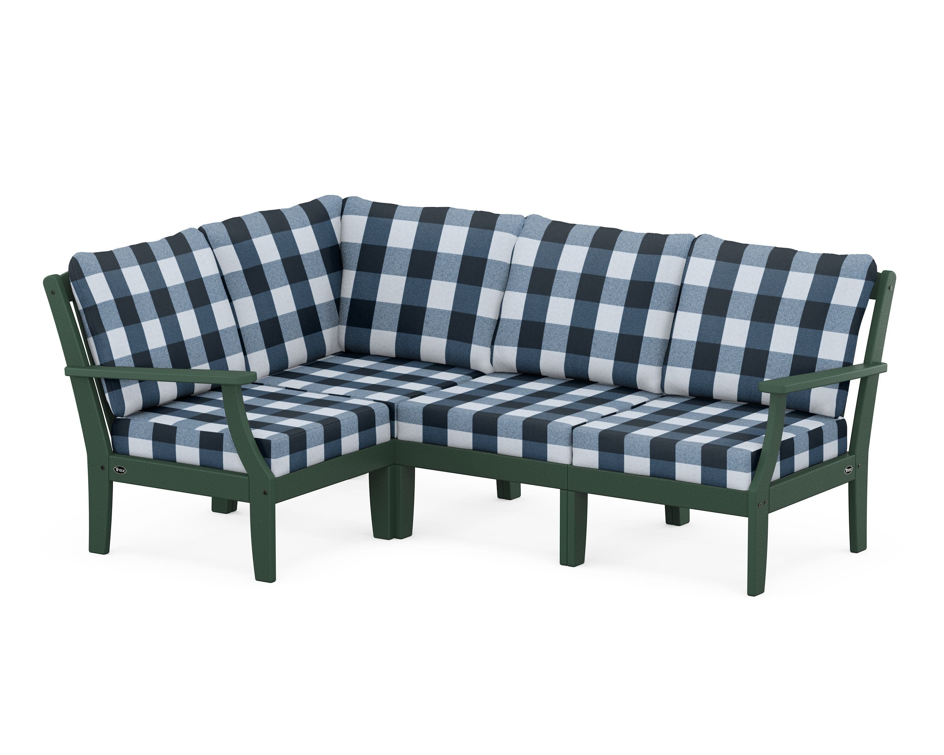 Yacht Club Modular 4-Piece Deep Seating Set in Rainforest Canopy / Buffalo Plaid Marine Indigo