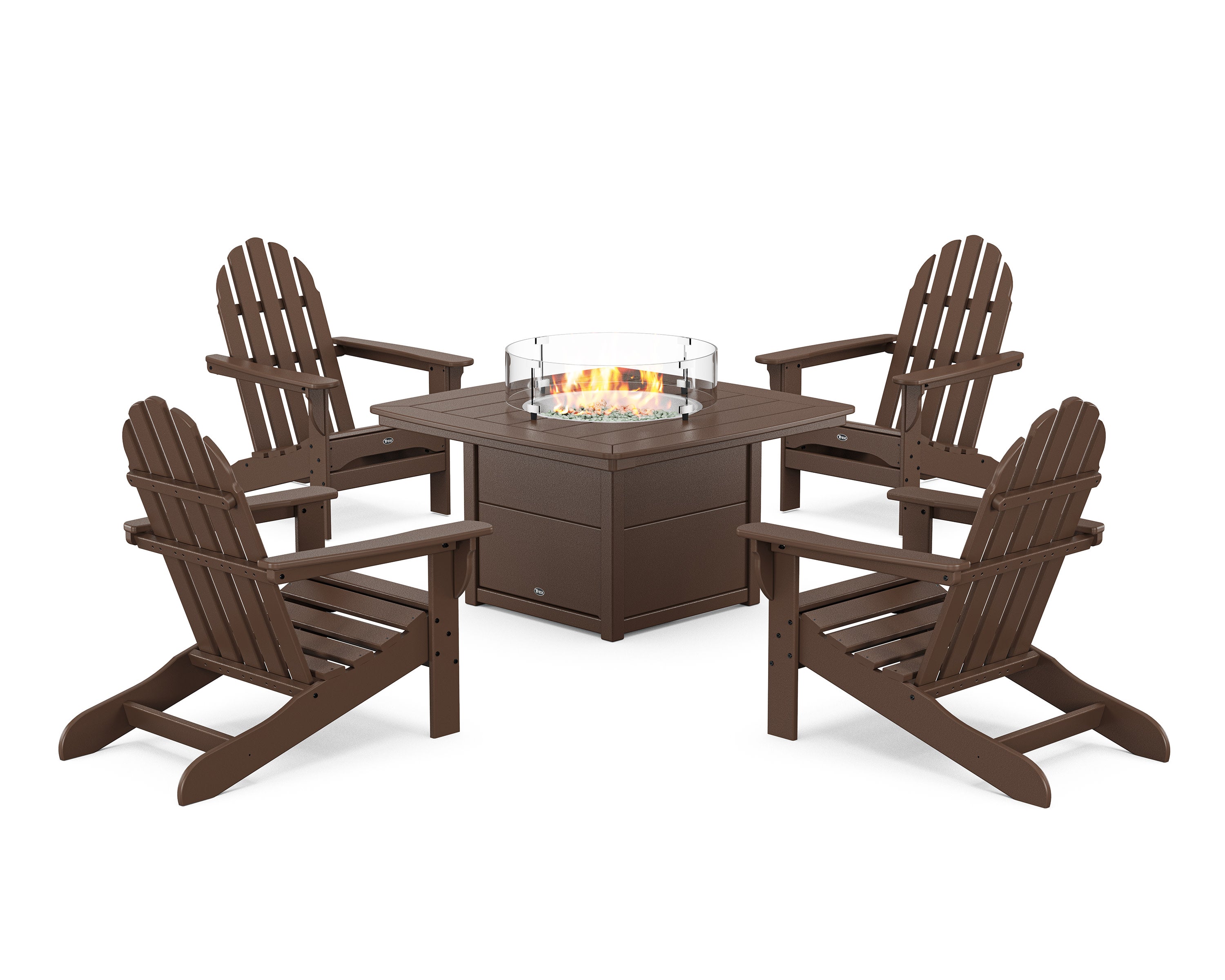 Cape Cod Adirondack 5-Piece Set with Yacht Club Fire Pit Table in Vintage Lantern