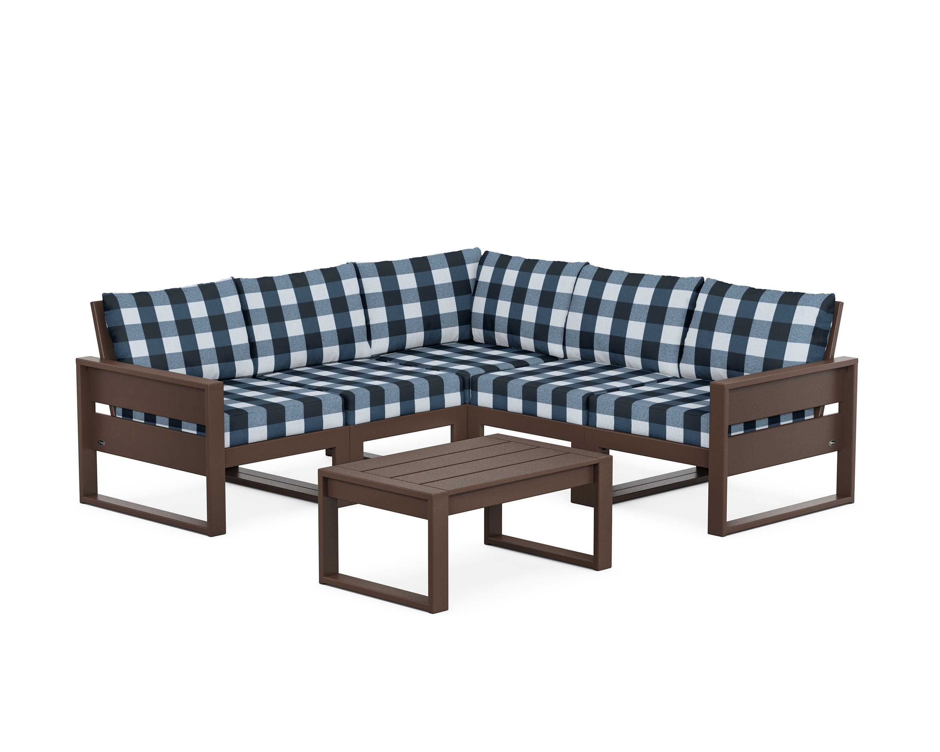 Eastport 6-Piece Deep Seating Sectional + Coffee Table Set in Vintage Lantern / Buffalo Plaid Marine Indigo