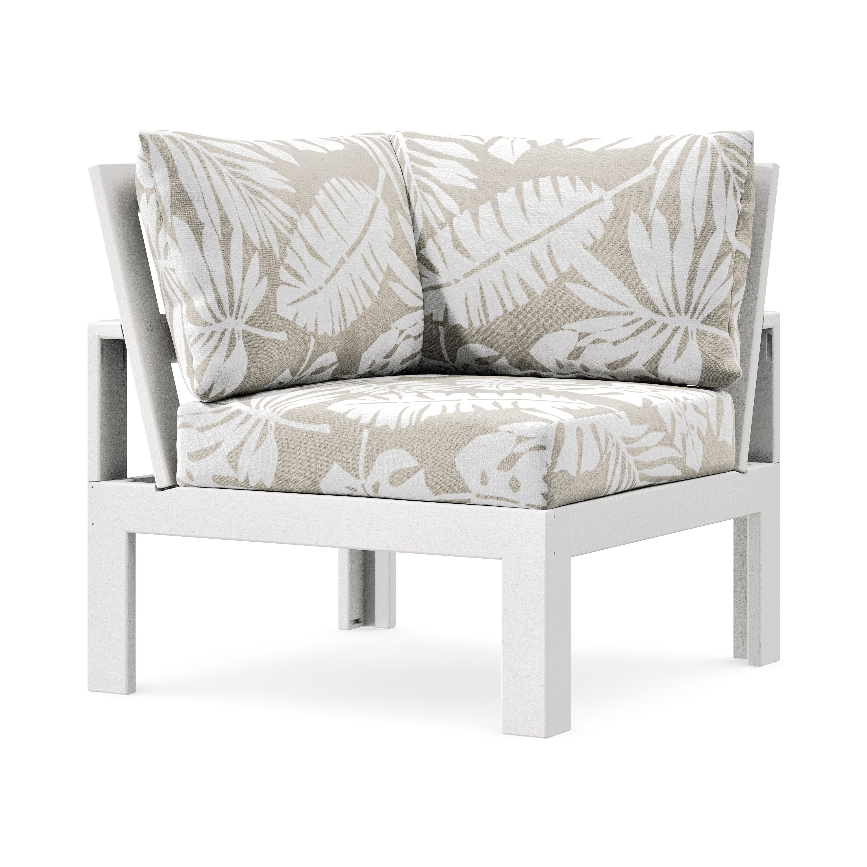 Modular Corner Chair in White / Leaf Dune Burlap