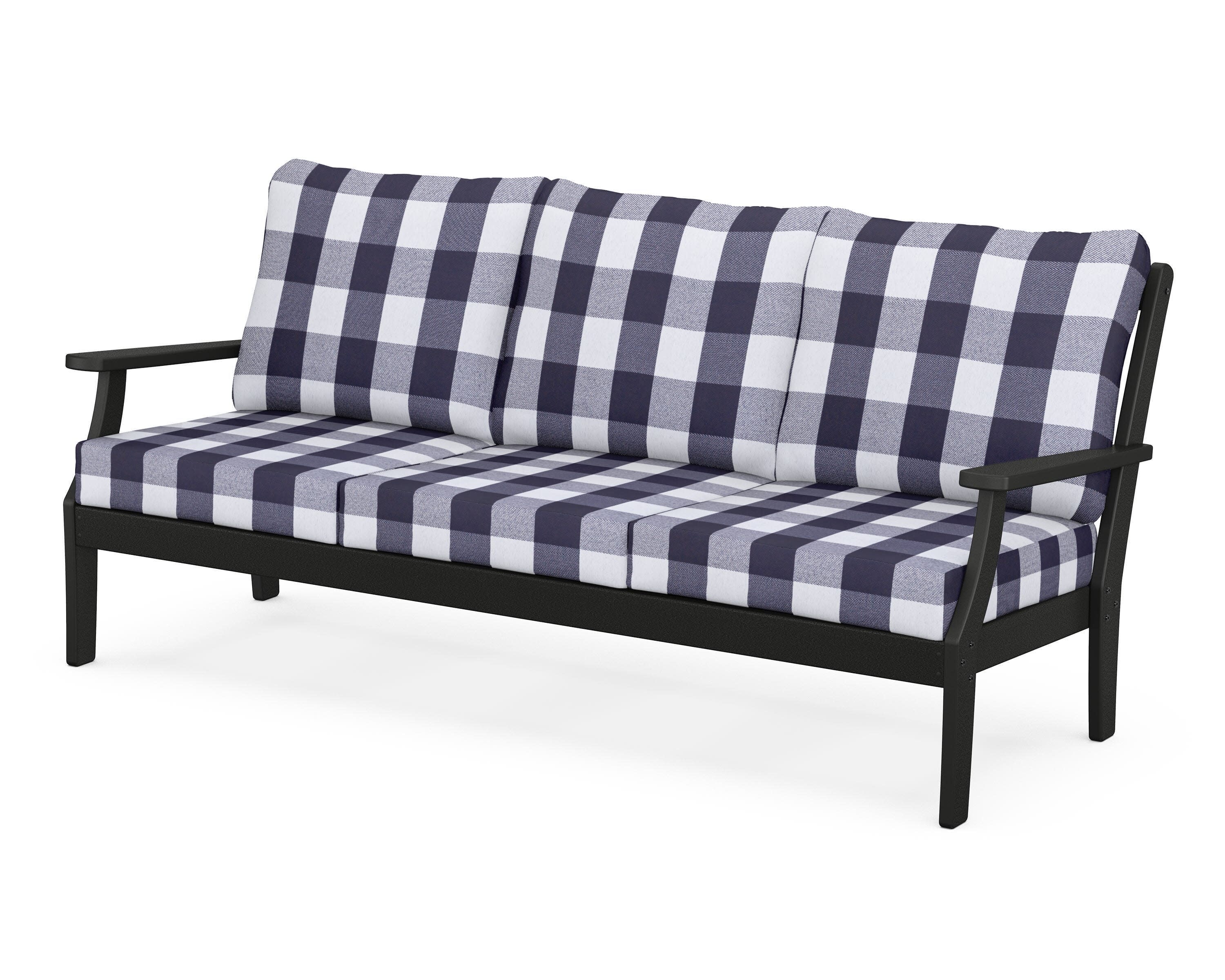 Yacht Club Deep Seating Sofa in Charcoal Black / Buffalo Plaid Navy