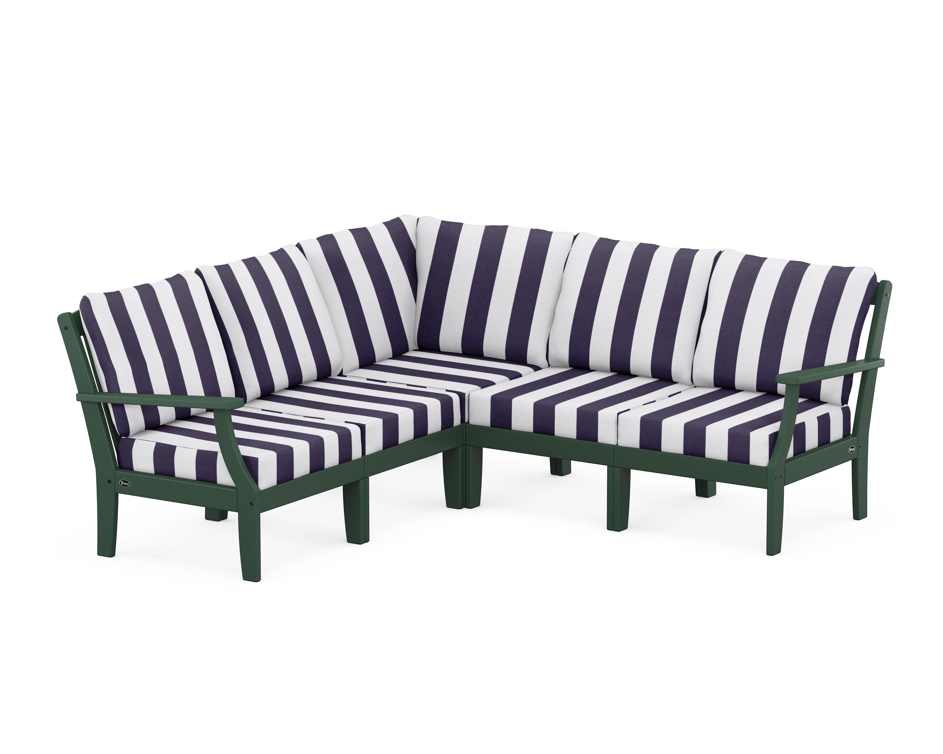 Yacht Club Modular 5-Piece Deep Seating Set in Rainforest Canopy / Cabana Stripe Navy