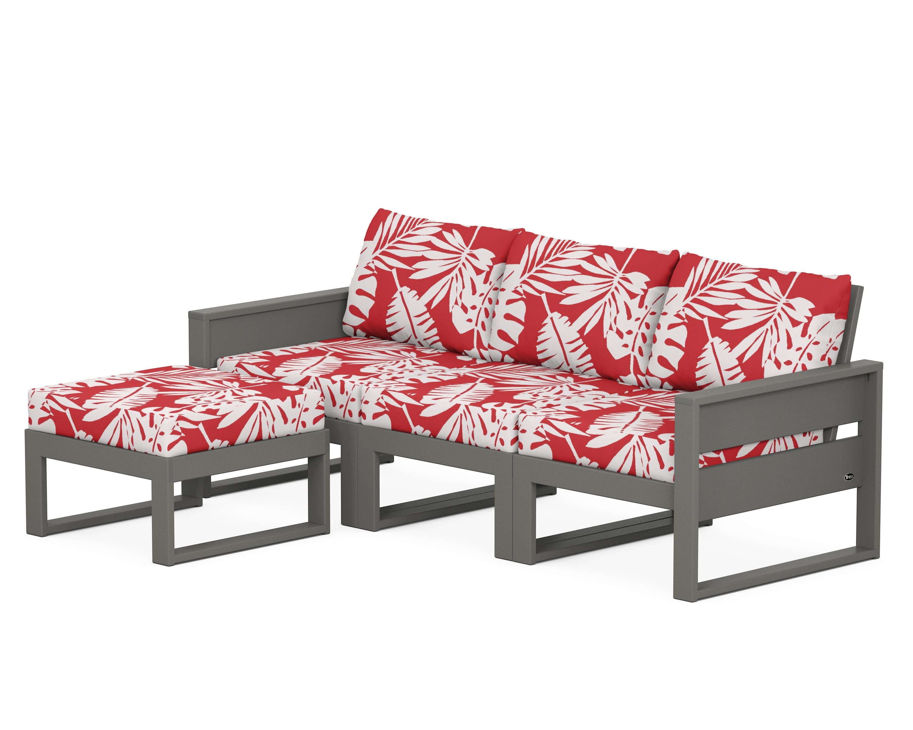 Eastport 4- Piece Sectional with Ottoman in Stepping Stone / Leaf Crimson