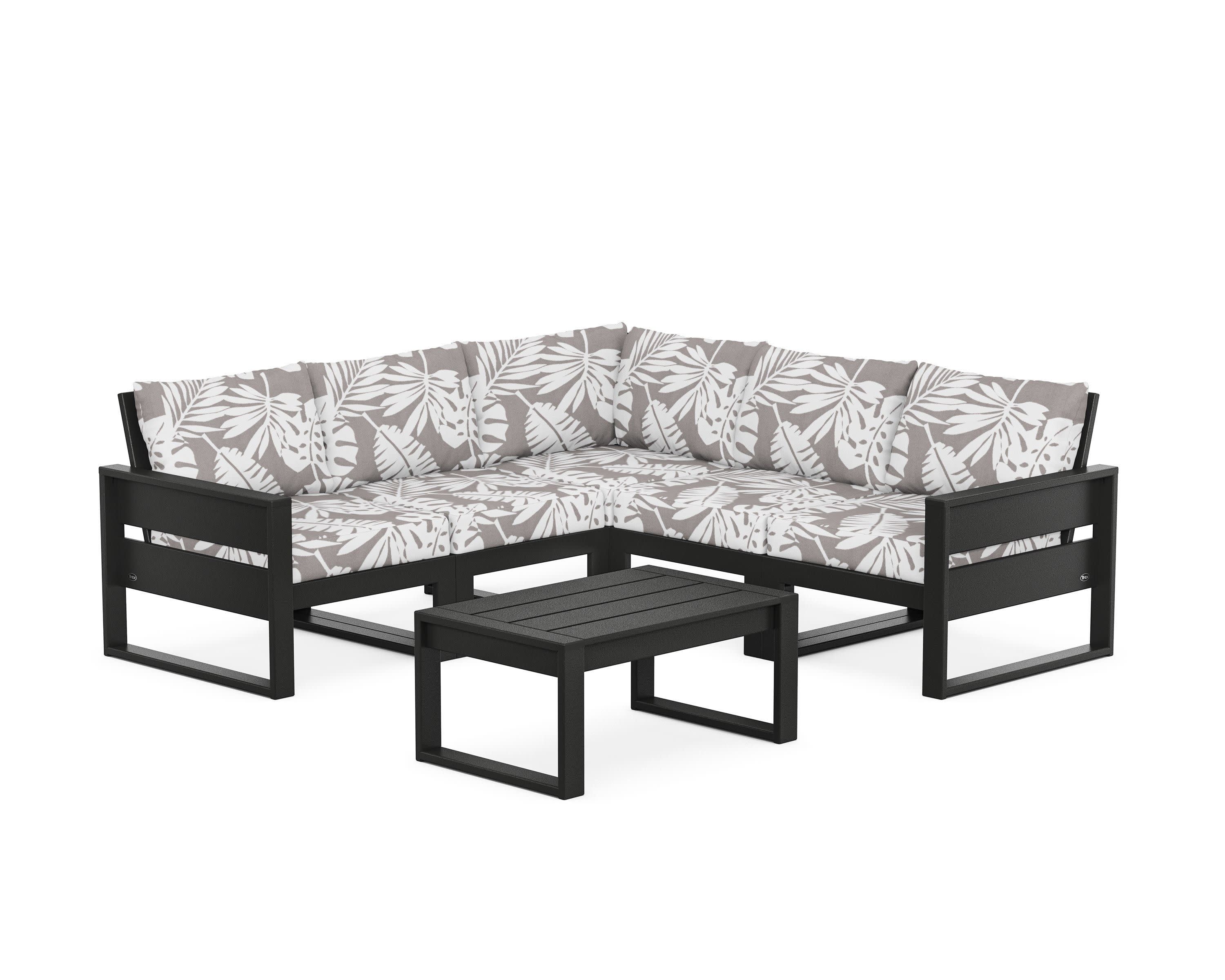Eastport 6-Piece Deep Seating Sectional + Coffee Table Set in Charcoal Black / Leaf Grey Mist