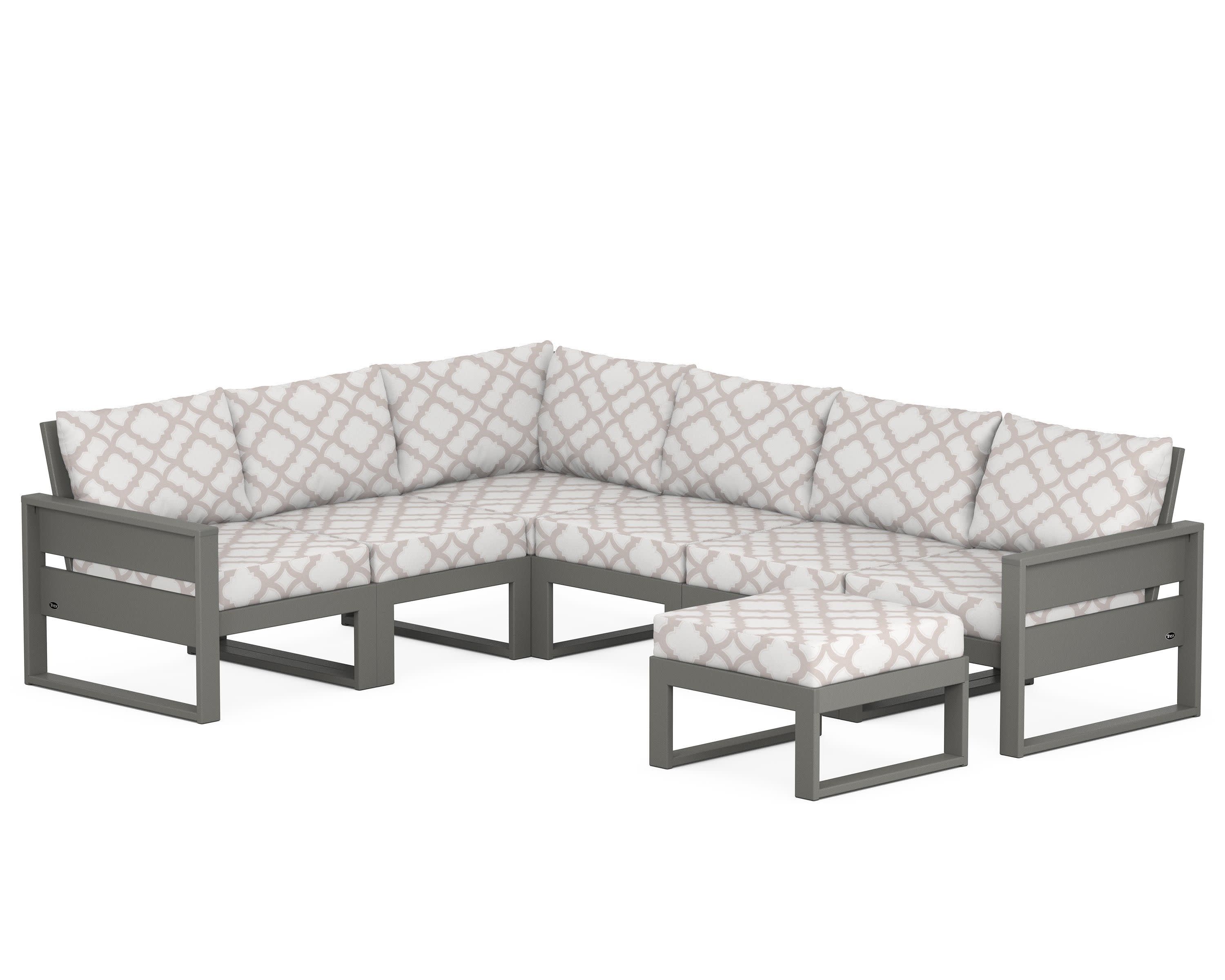 Eastport 6-Piece Sectional with Ottoman in Stepping Stone / Trellis Dune Burlap