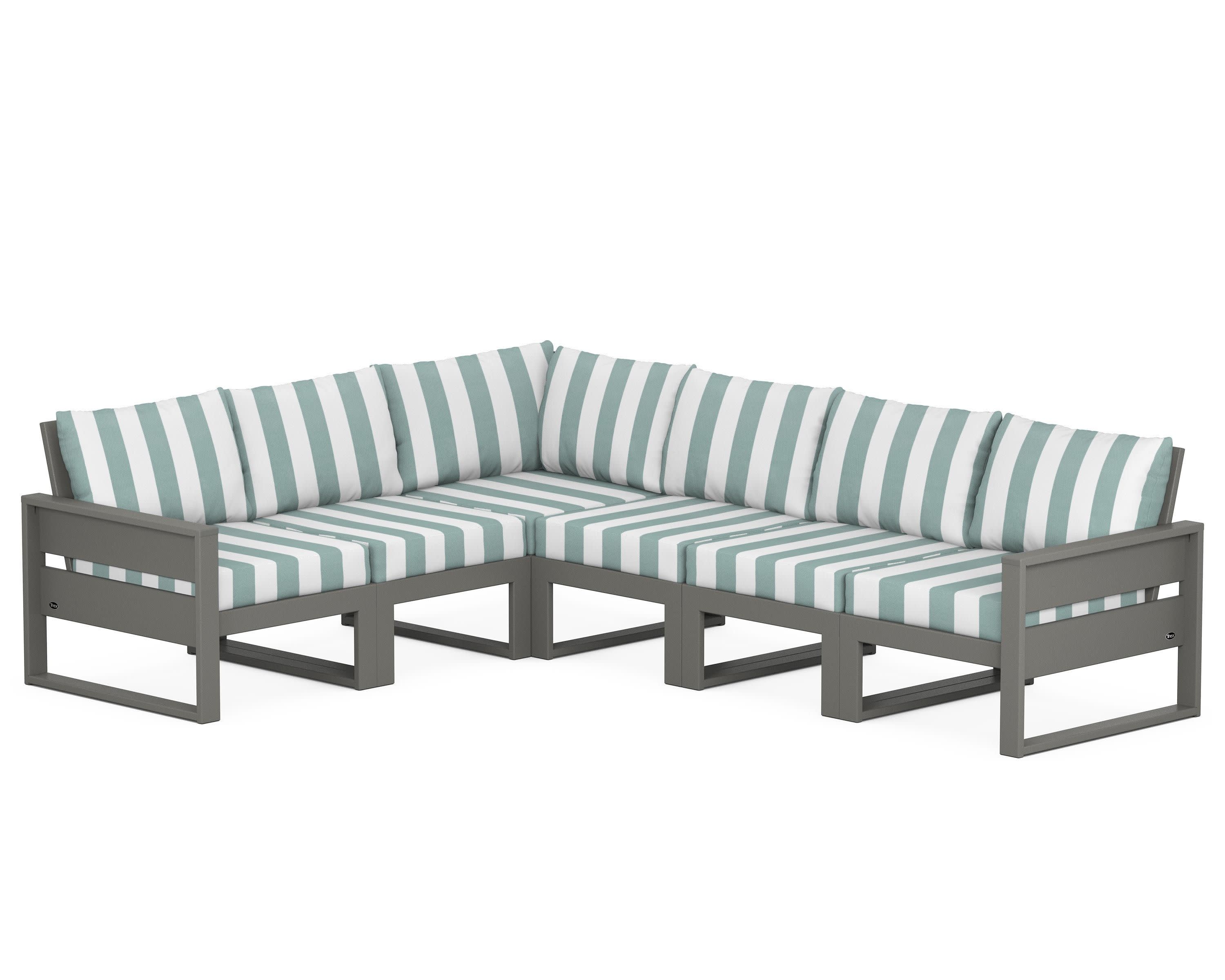 Eastport 6-Piece Sectional in Stepping Stone / Cabana Stripe Glacier Spa
