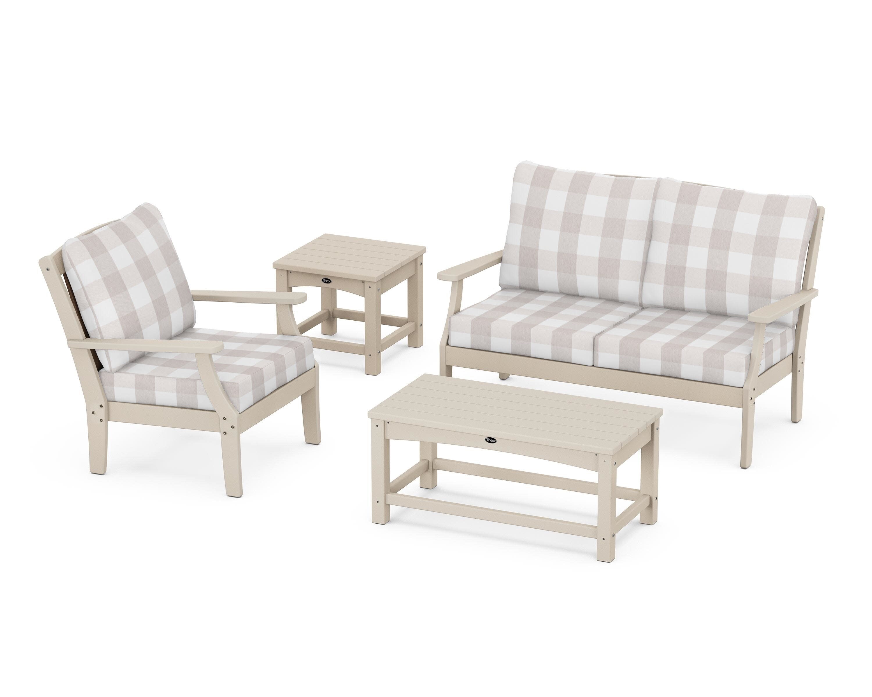 Yacht Club 4-Piece Deep Seating Set in Sand Castle / Buffalo Plaid Dune Burlap