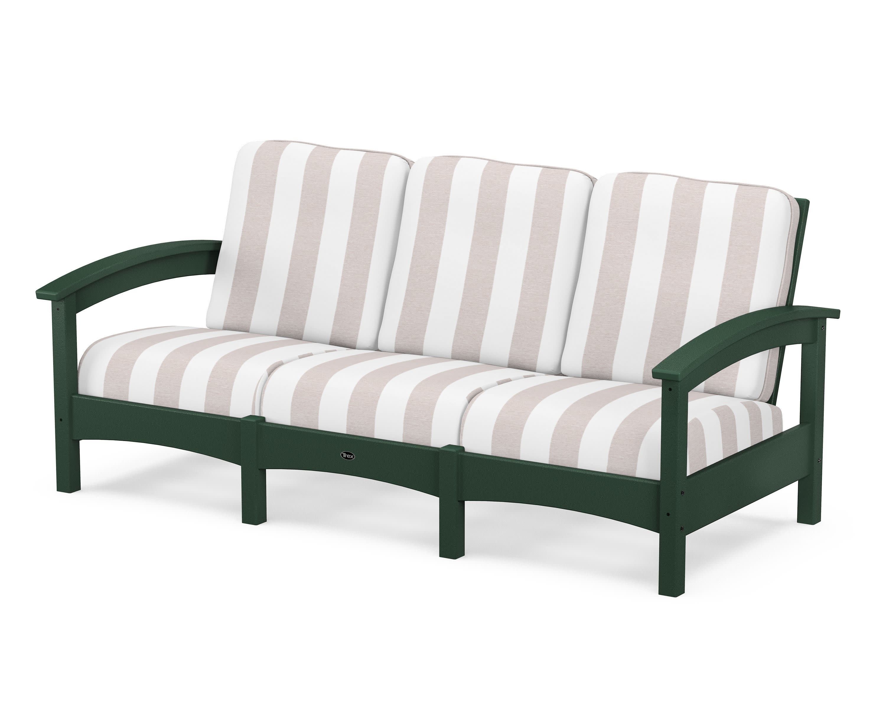 Rockport Club Sofa in Rainforest Canopy / Cabana Stripe Dune Burlap