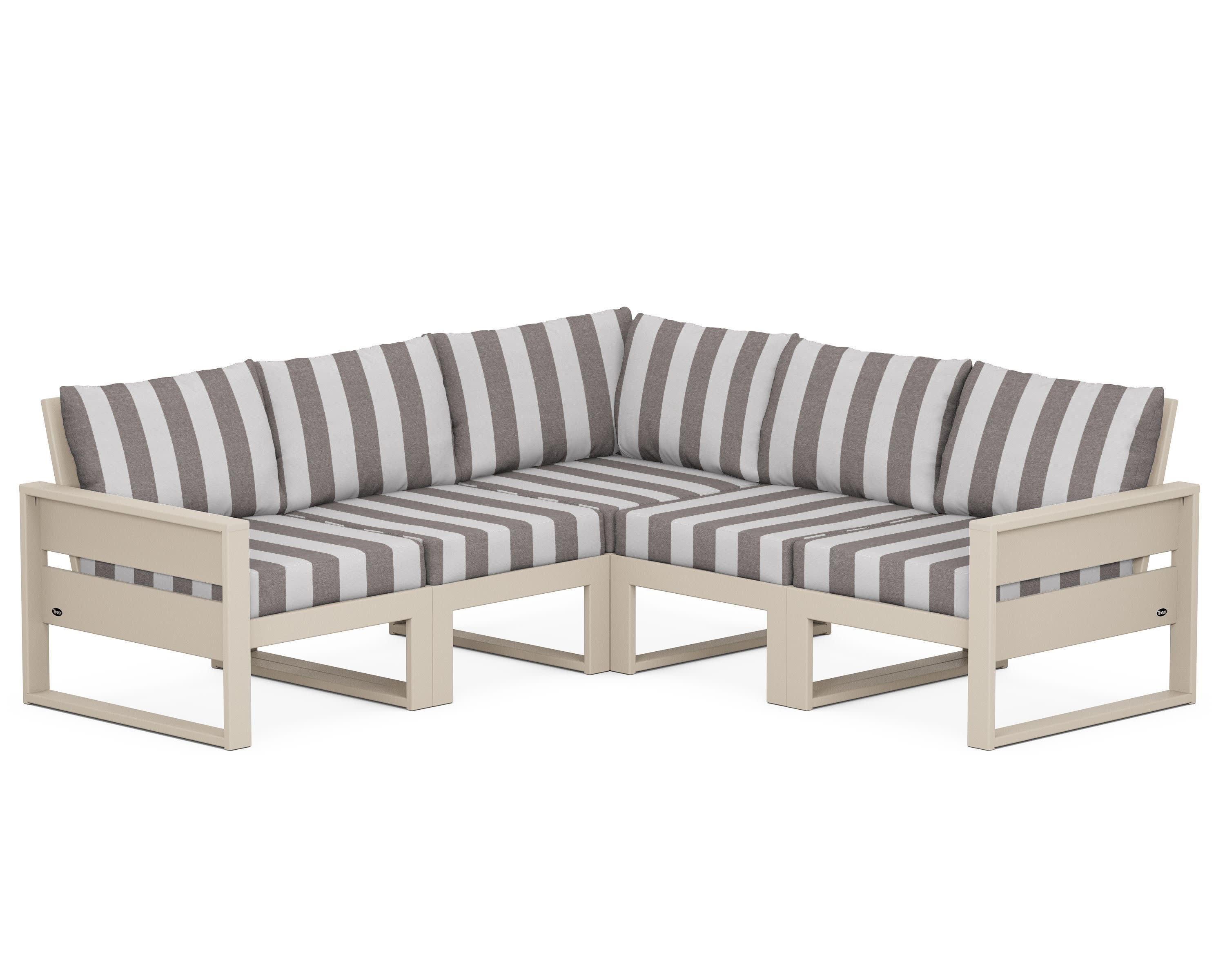 Eastport 5-Piece Sectional in Sand Castle / Cabana Stripe Grey Mist
