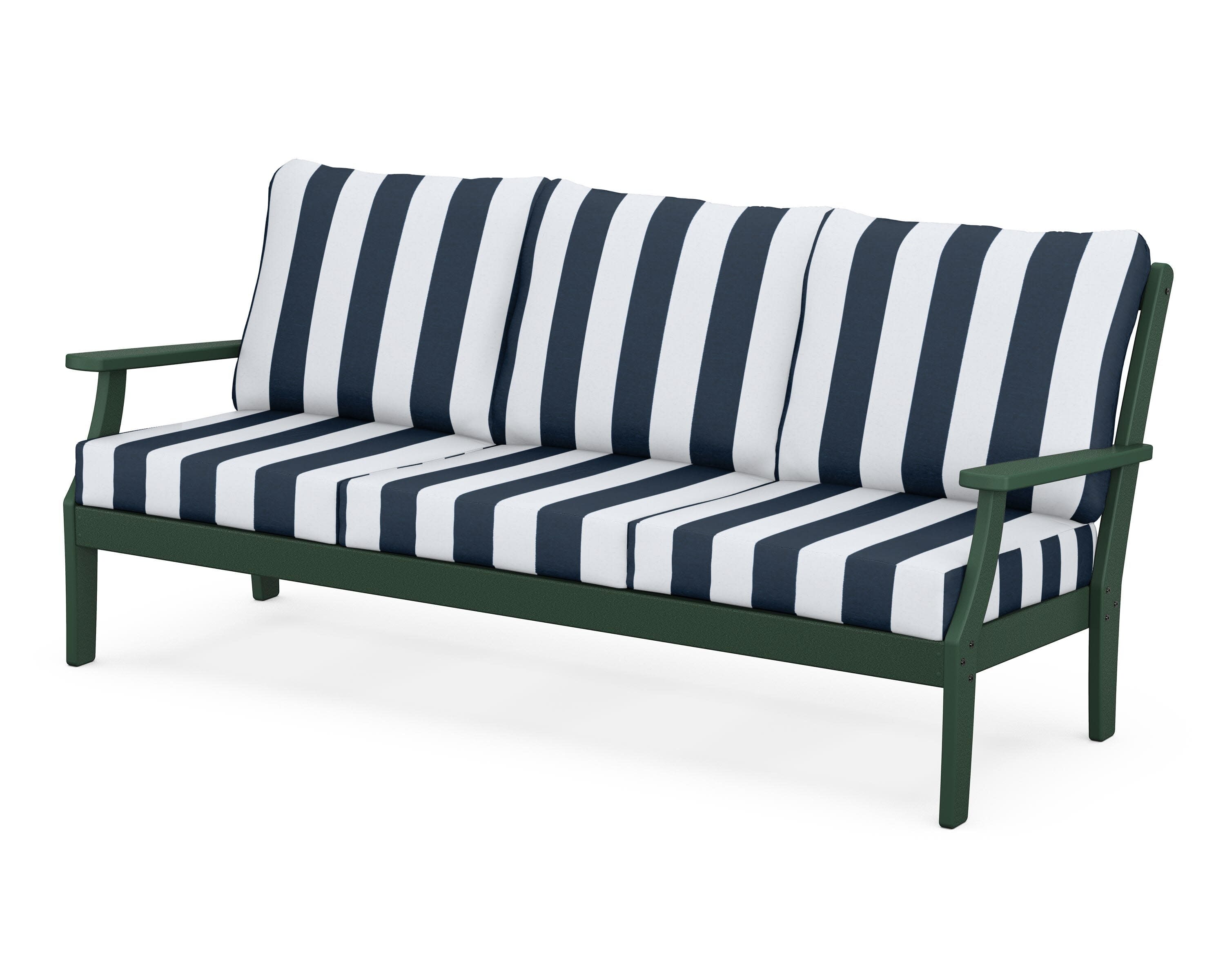 Yacht Club Deep Seating Sofa in Rainforest Canopy / Cabana Stripe Marine Indigo