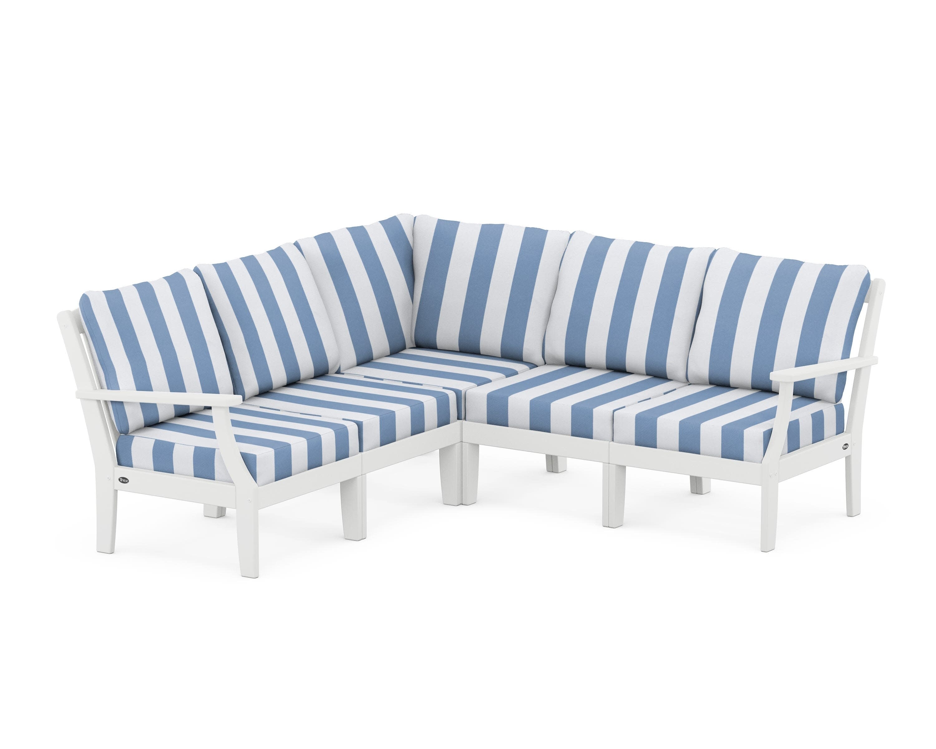 Yacht Club Modular 5-Piece Deep Seating Set in Classic White / Cabana Stripe Sky Blue