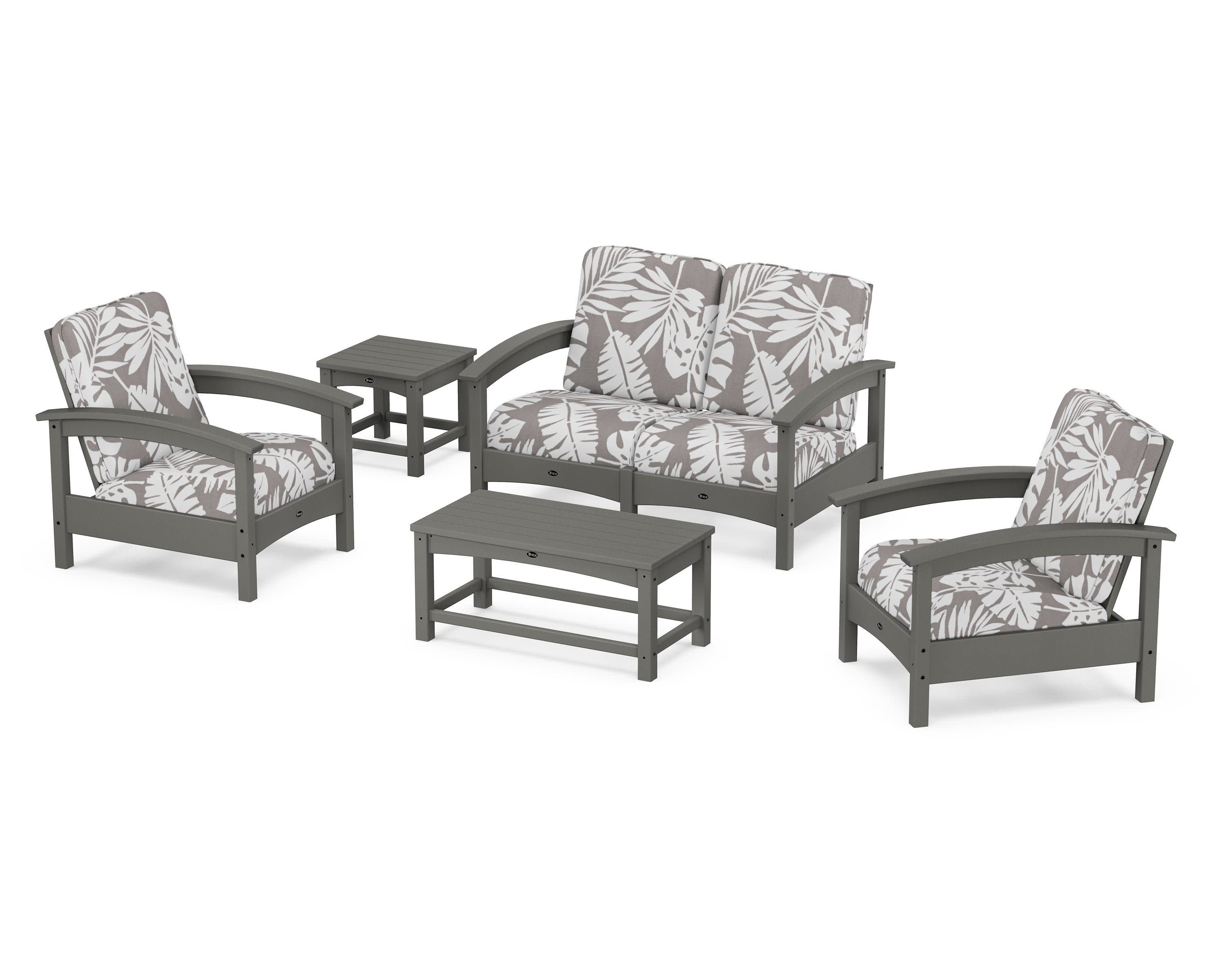 Rockport Club 6-Piece Deep Seating Conversation Set in Stepping Stone / Leaf Grey Mist