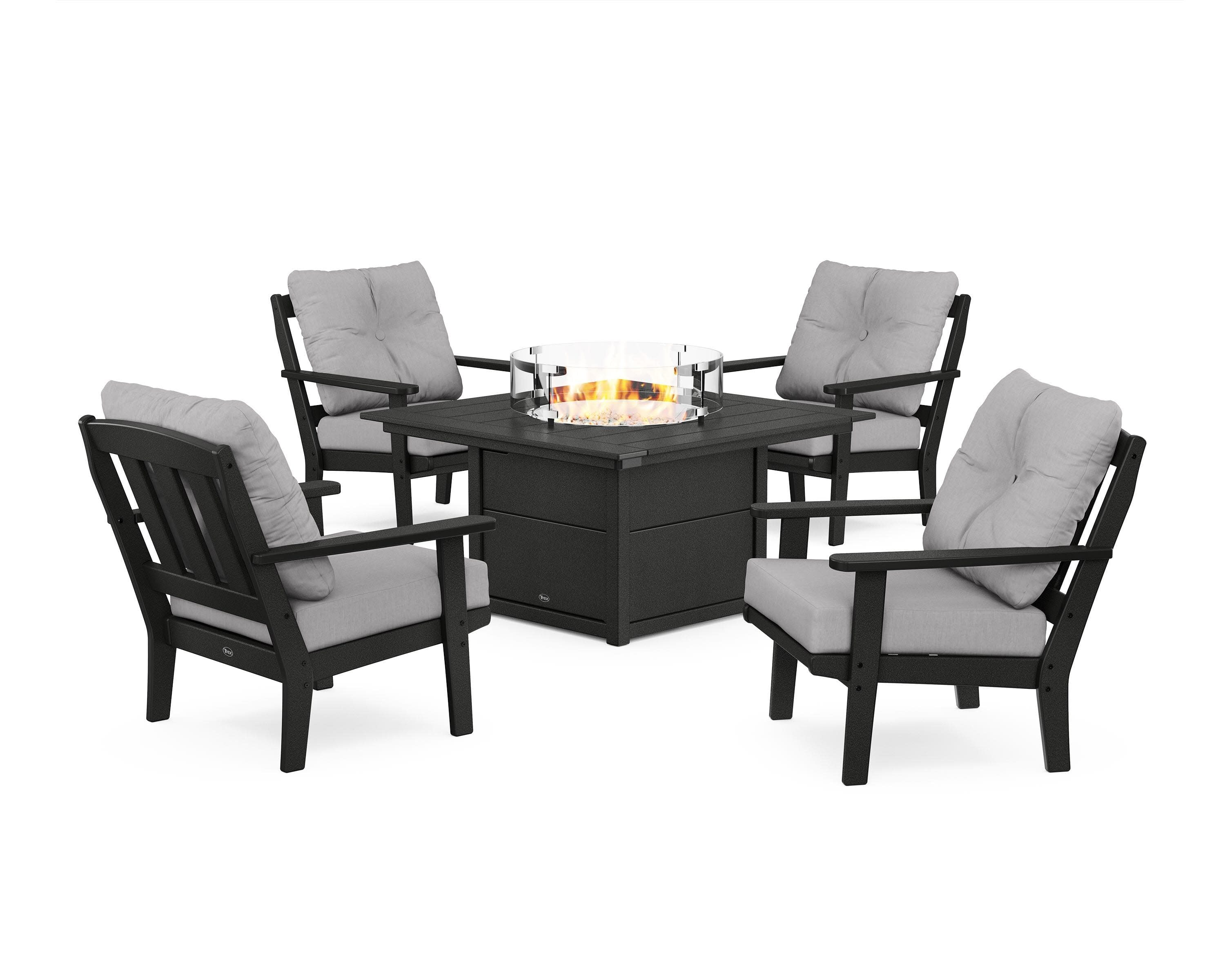 Cape Cod 5-Piece Deep Seating Set with Fire Pit Table in Charcoal Black / Granite