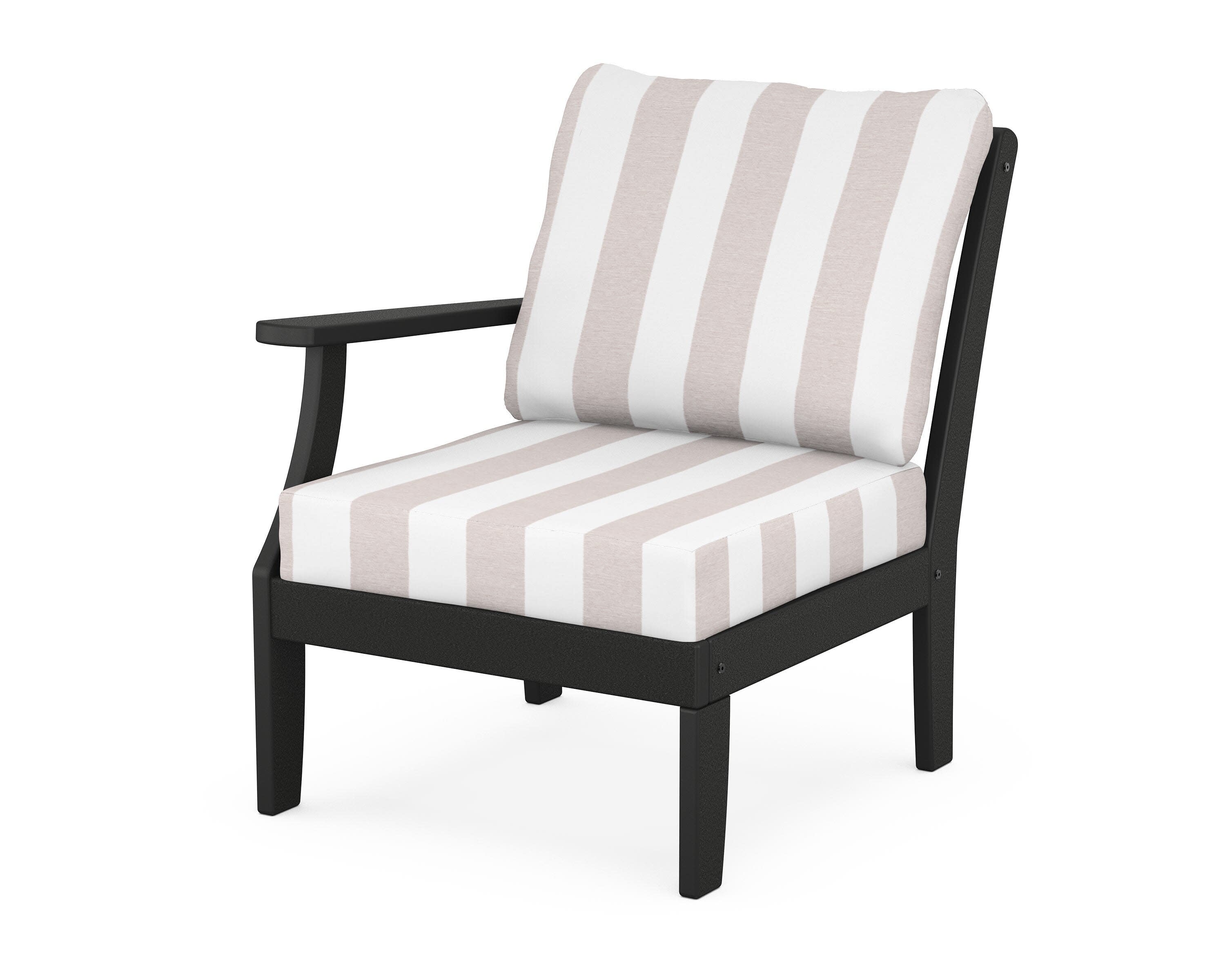 Yacht Club Modular Left Arm Chair in Charcoal Black / Cabana Stripe Dune Burlap