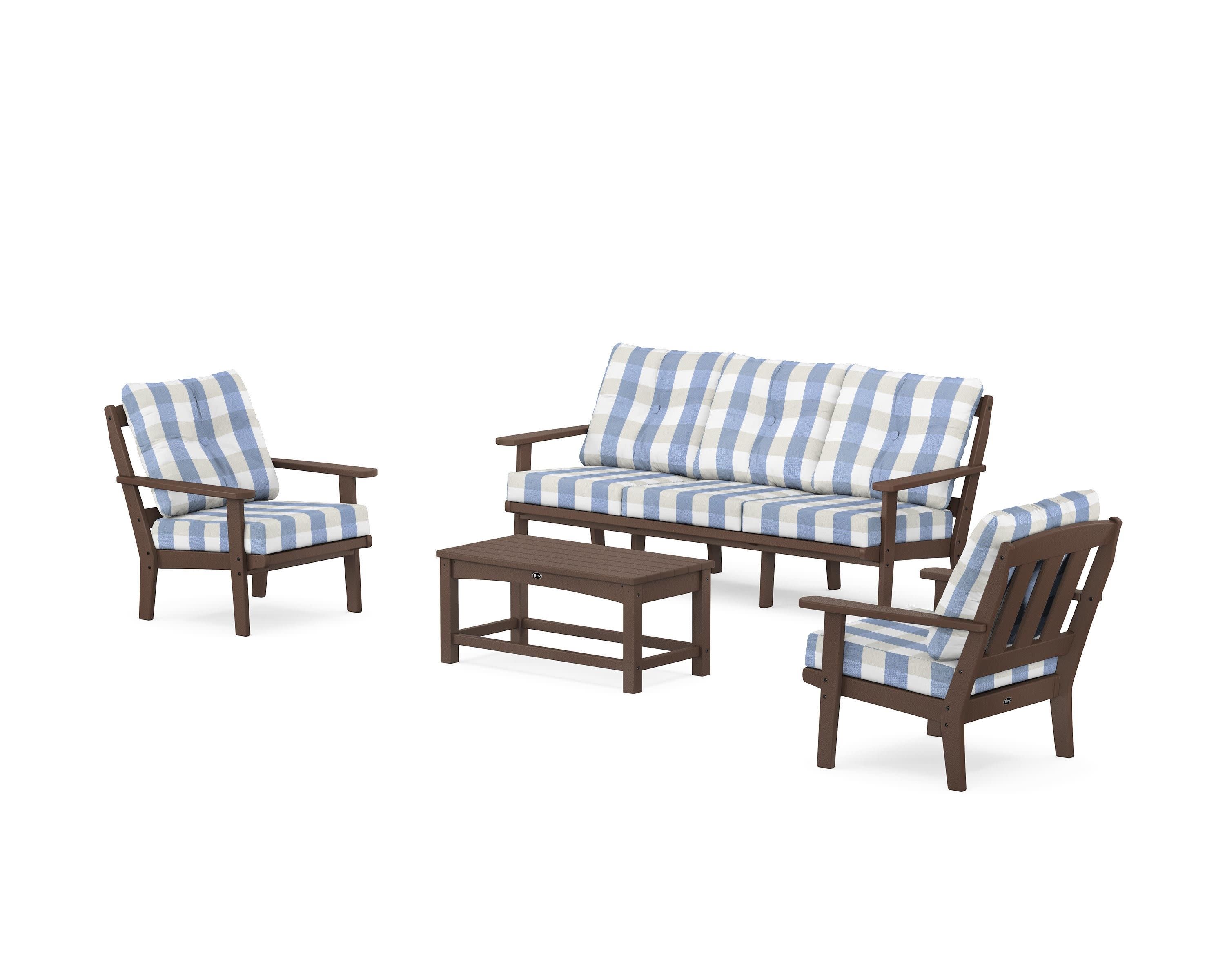 Cape Cod 4-Piece Deep Seating Set with Sofa in Vintage Lantern / Buffalo Plaid Sky Blue