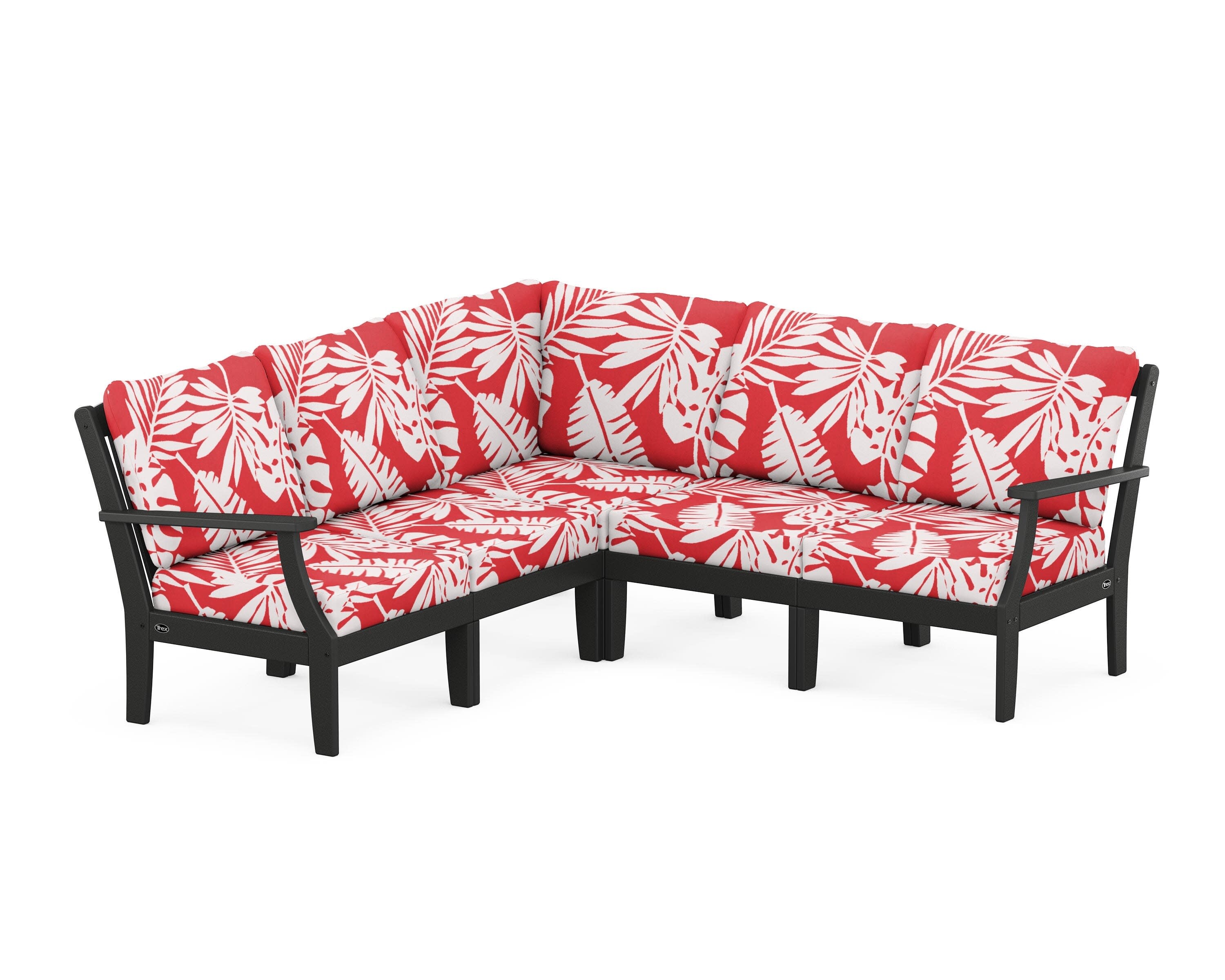 Yacht Club Modular 5-Piece Deep Seating Set in Charcoal Black / Leaf Crimson
