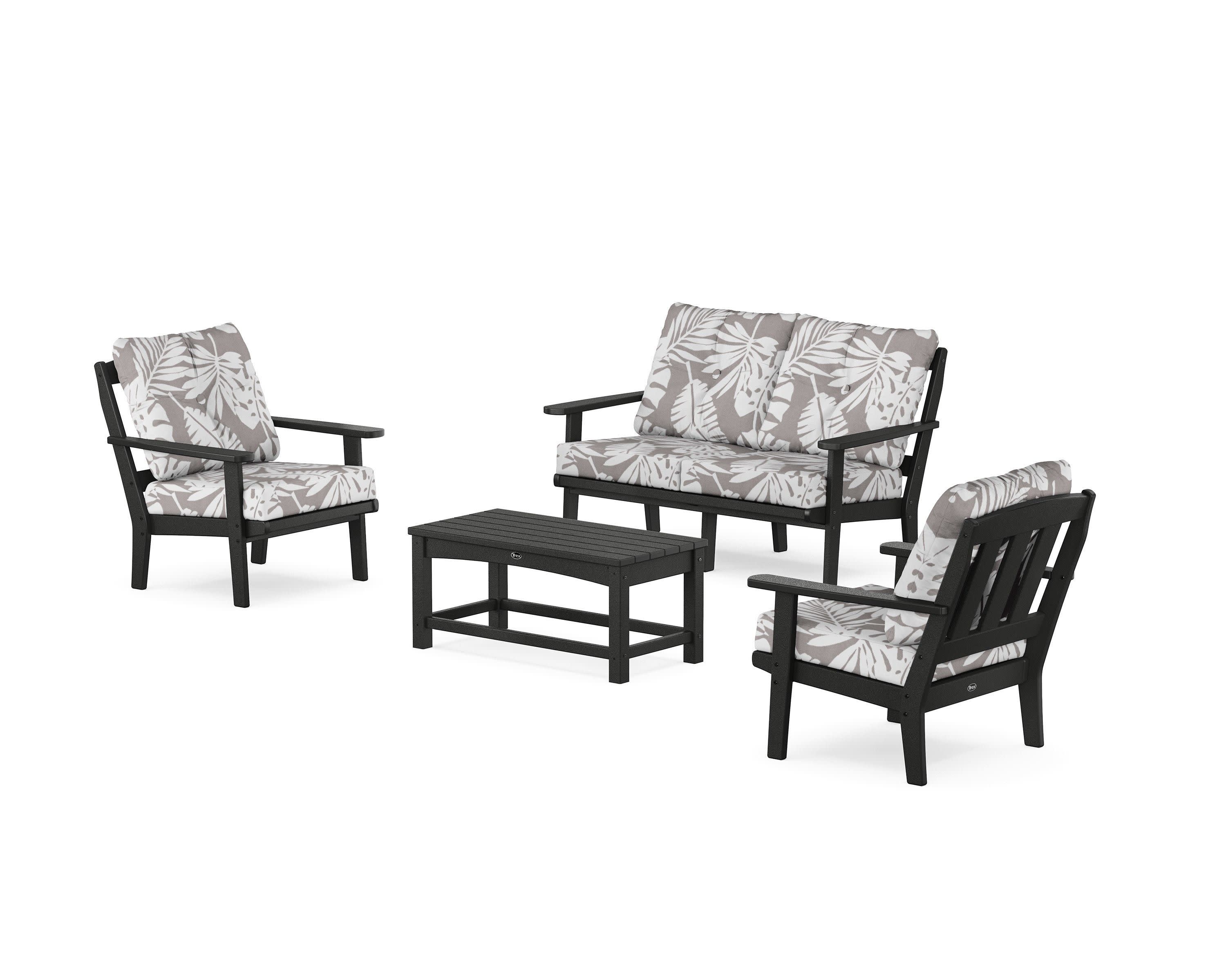 Cape Cod 4-Piece Deep Seating Set with Loveseat in Charcoal Black / Leaf Grey Mist