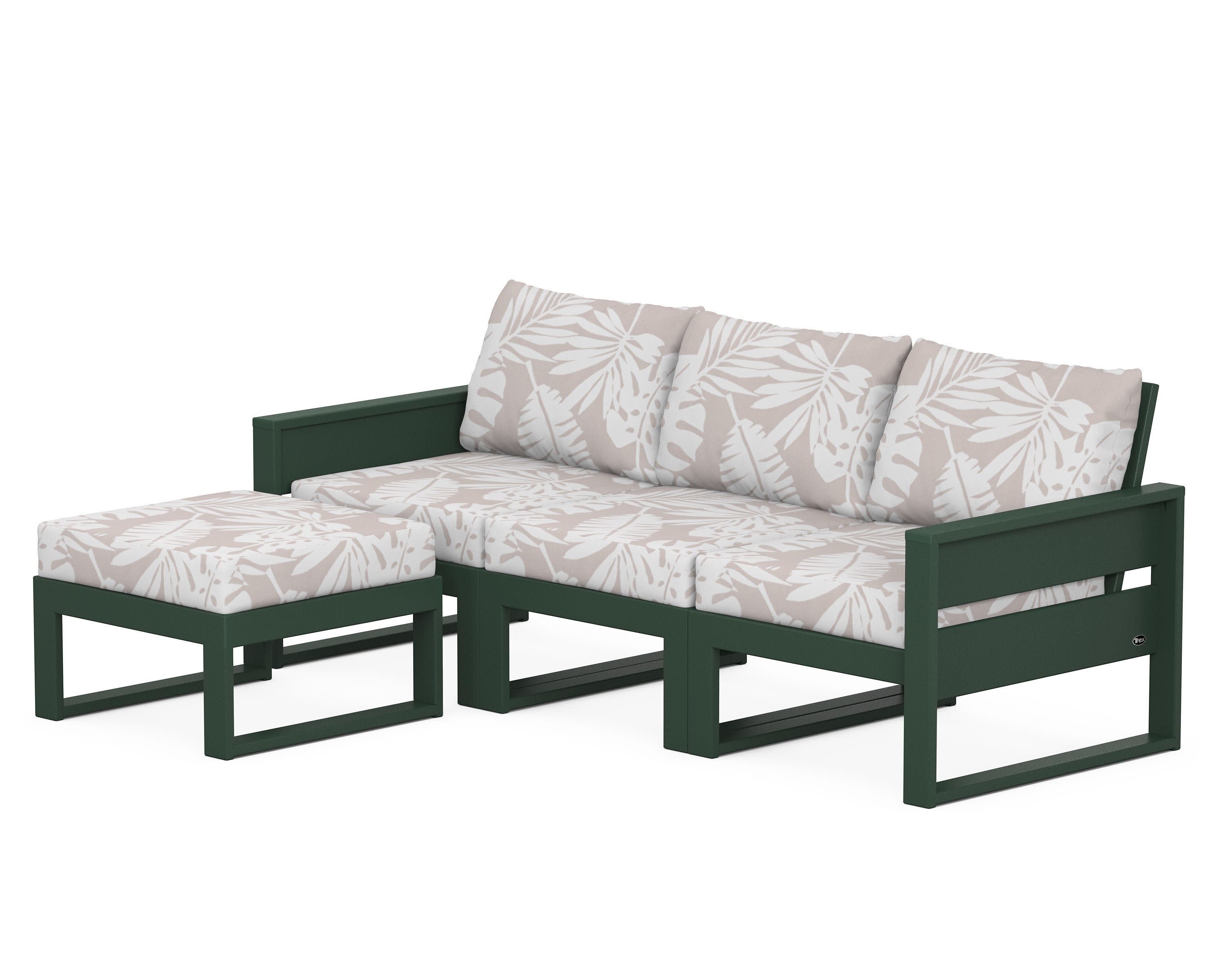 Eastport 4- Piece Sectional with Ottoman in Rainforest Canopy / Leaf Dune Burlap