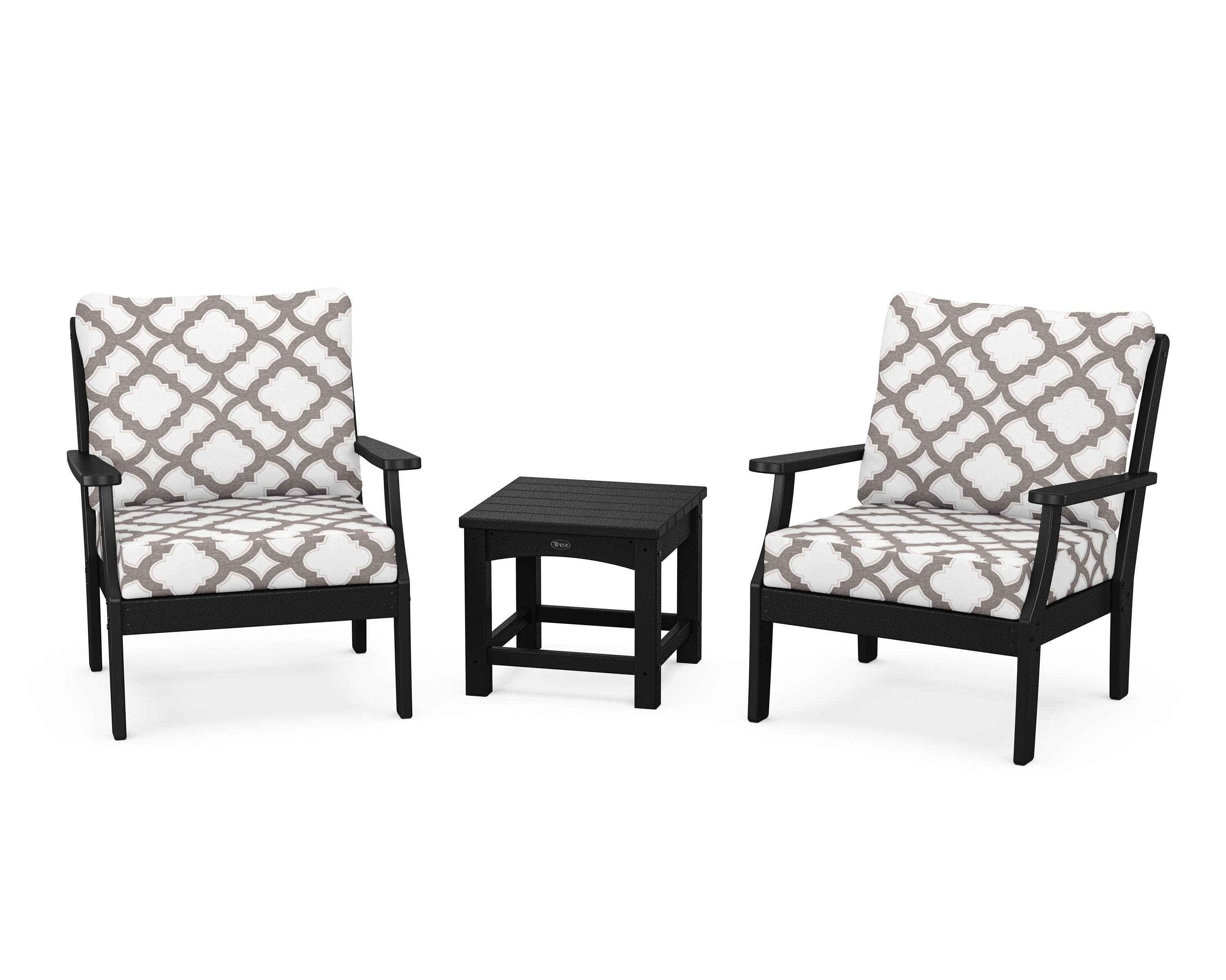 Yacht Club 3-Piece Deep Seating Set in Charcoal Black / Trellis Grey Mist