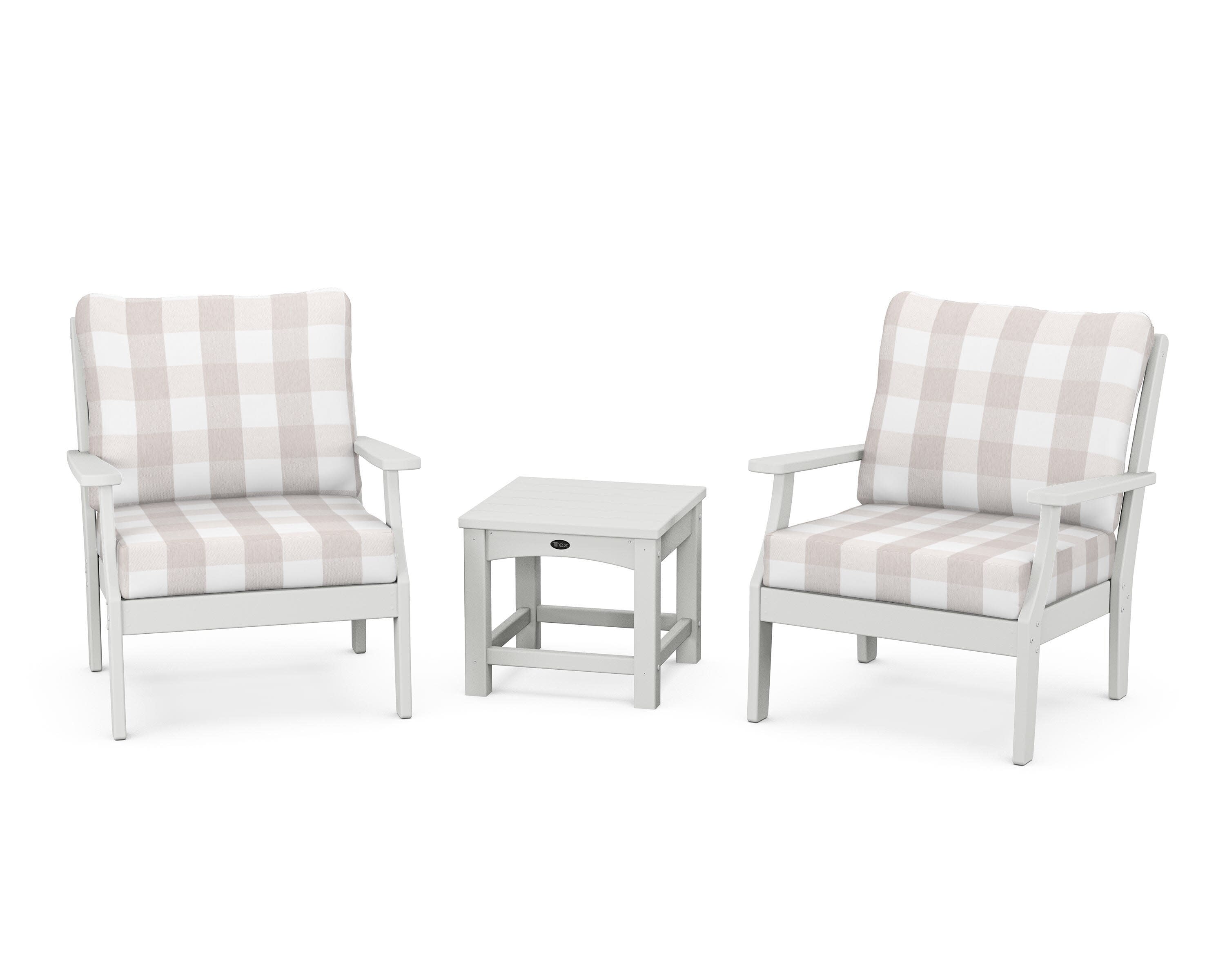 Yacht Club 3-Piece Deep Seating Set in Classic White / Buffalo Plaid Dune Burlap