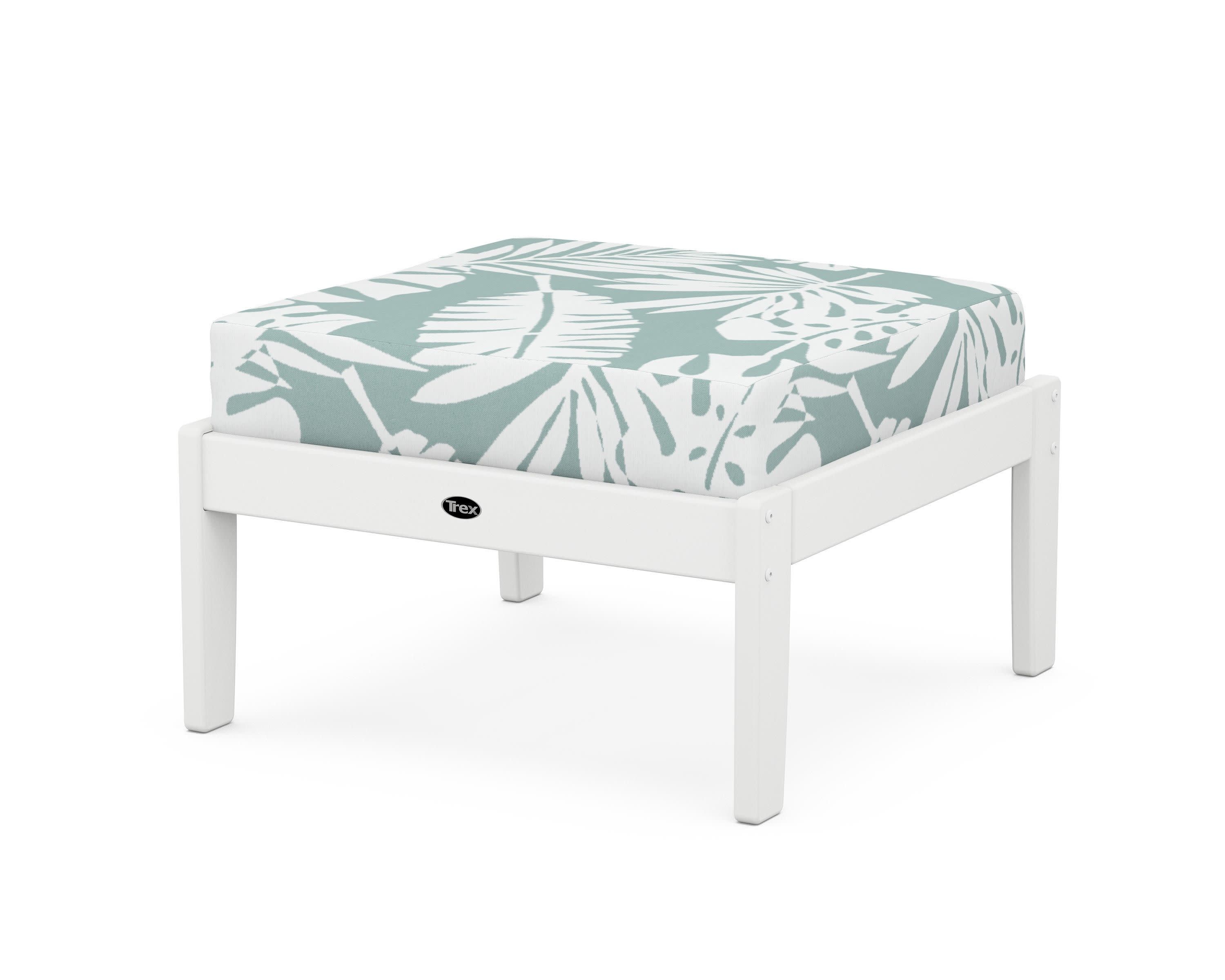 Yacht Club Deep Seating Ottoman in Classic White / Leaf Glacier Spa