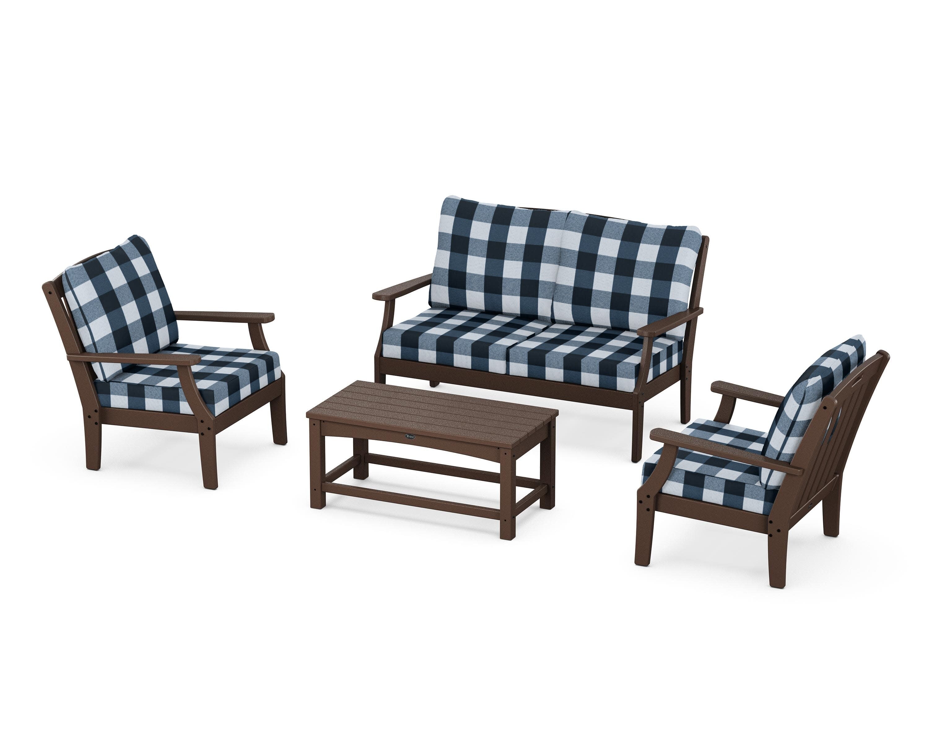 Yacht Club 4-Piece Deep Seating Chair Set in Vintage Lantern / Buffalo Plaid Marine Indigo