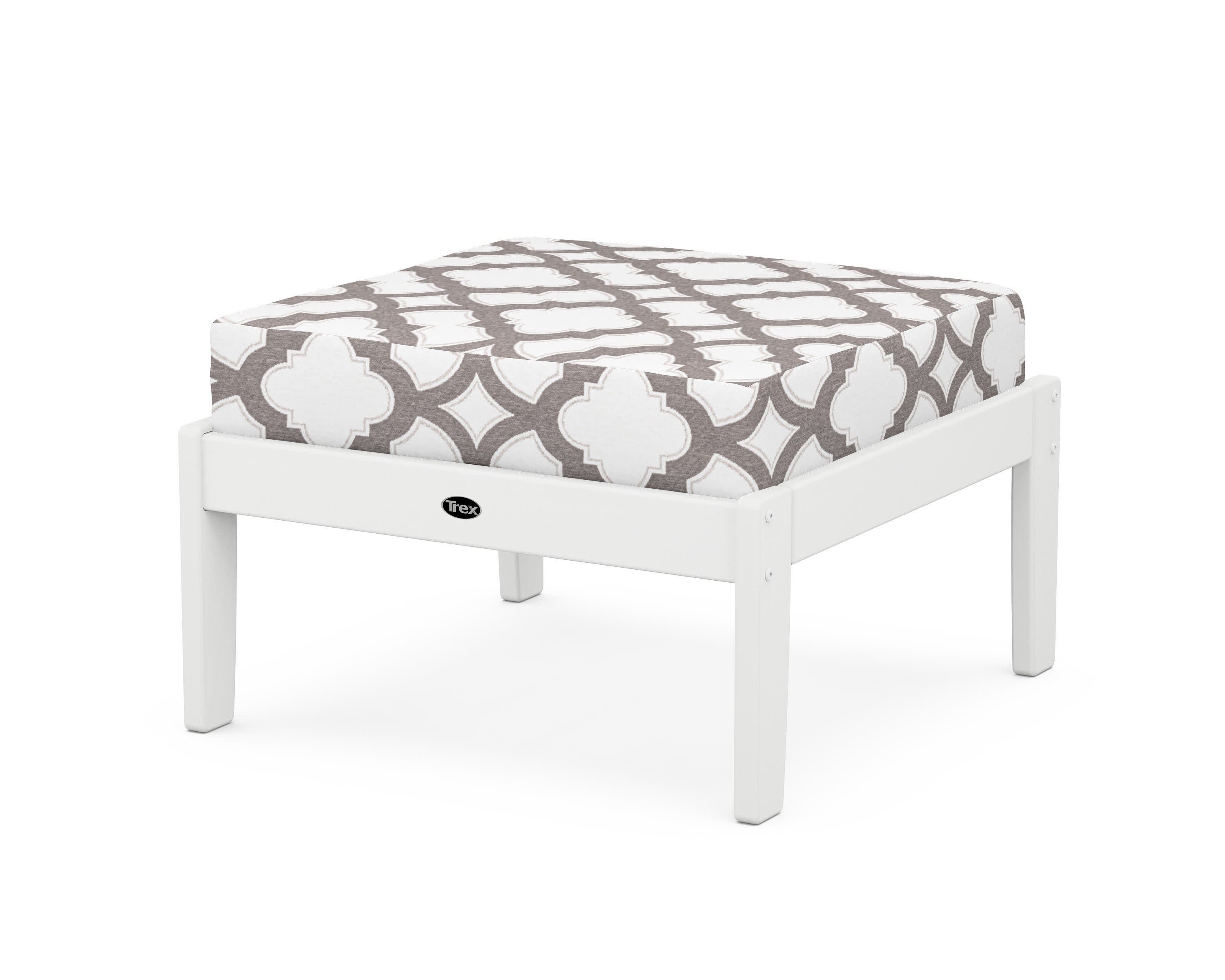 Yacht Club Deep Seating Ottoman in Classic White / Trellis Grey Mist