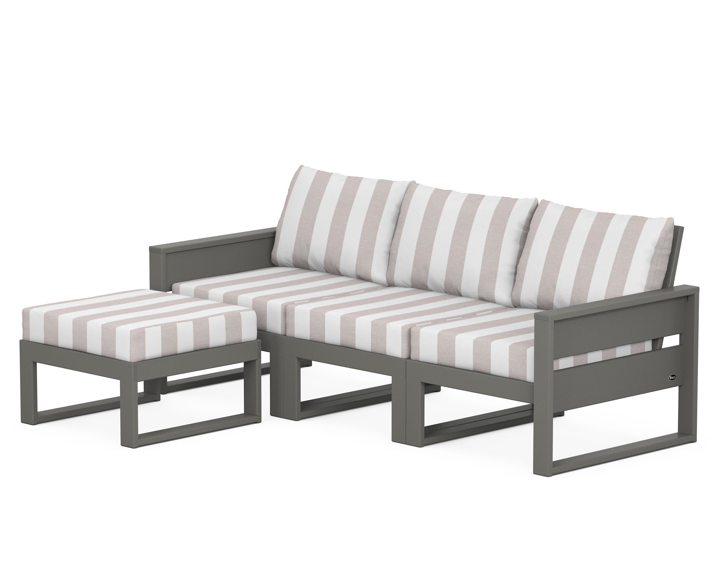 Eastport 4- Piece Sectional with Ottoman in Stepping Stone / Cabana Stripe Dune Burlap