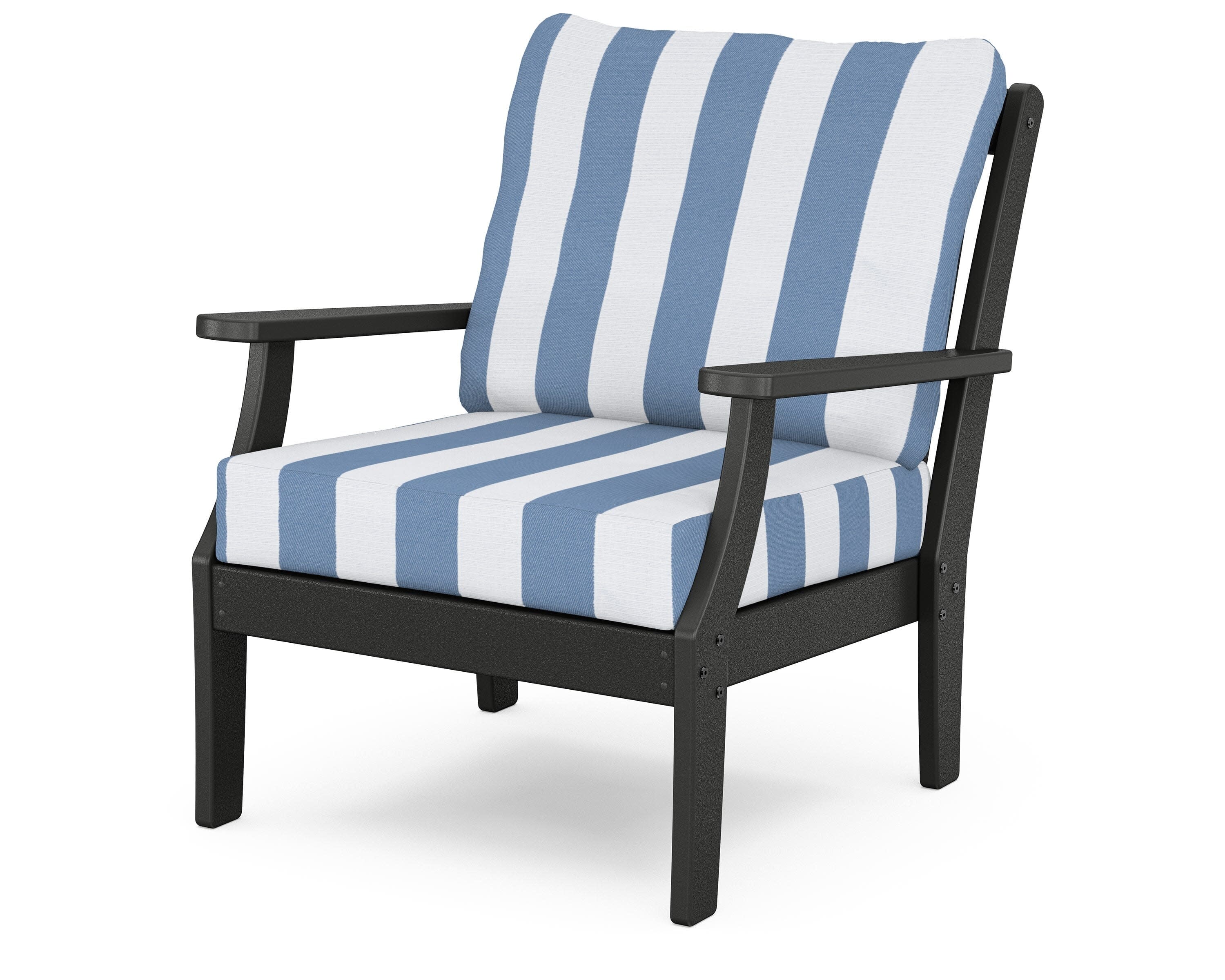 Yacht Club Deep Seating Chair in Charcoal Black / Cabana Stripe Sky Blue