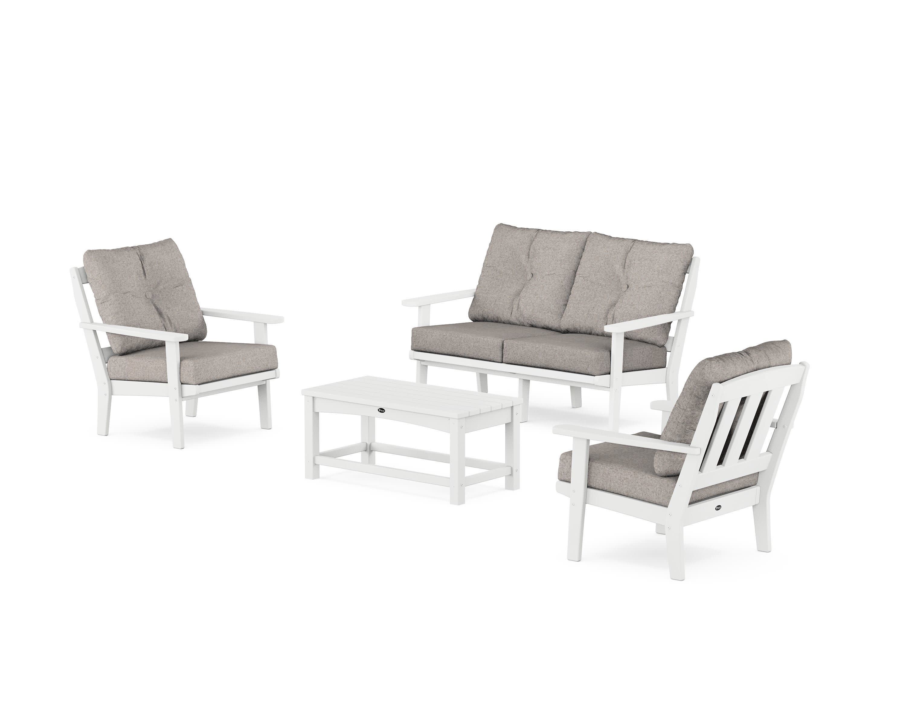 Cape Cod 4-Piece Deep Seating Set with Loveseat in Classic White / Weathered Tweed