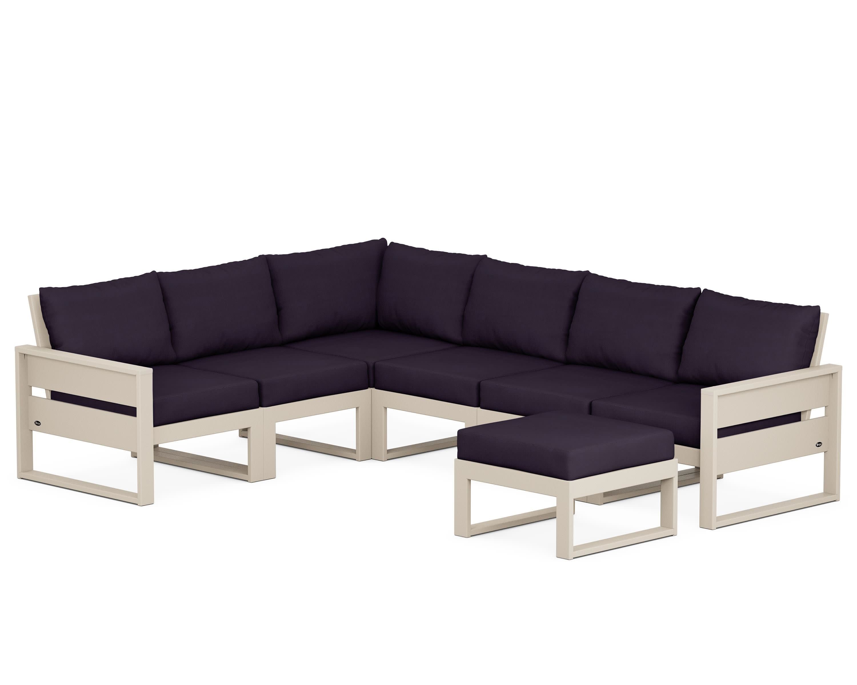 Eastport 6-Piece Sectional with Ottoman in Sand Castle / Navy Linen