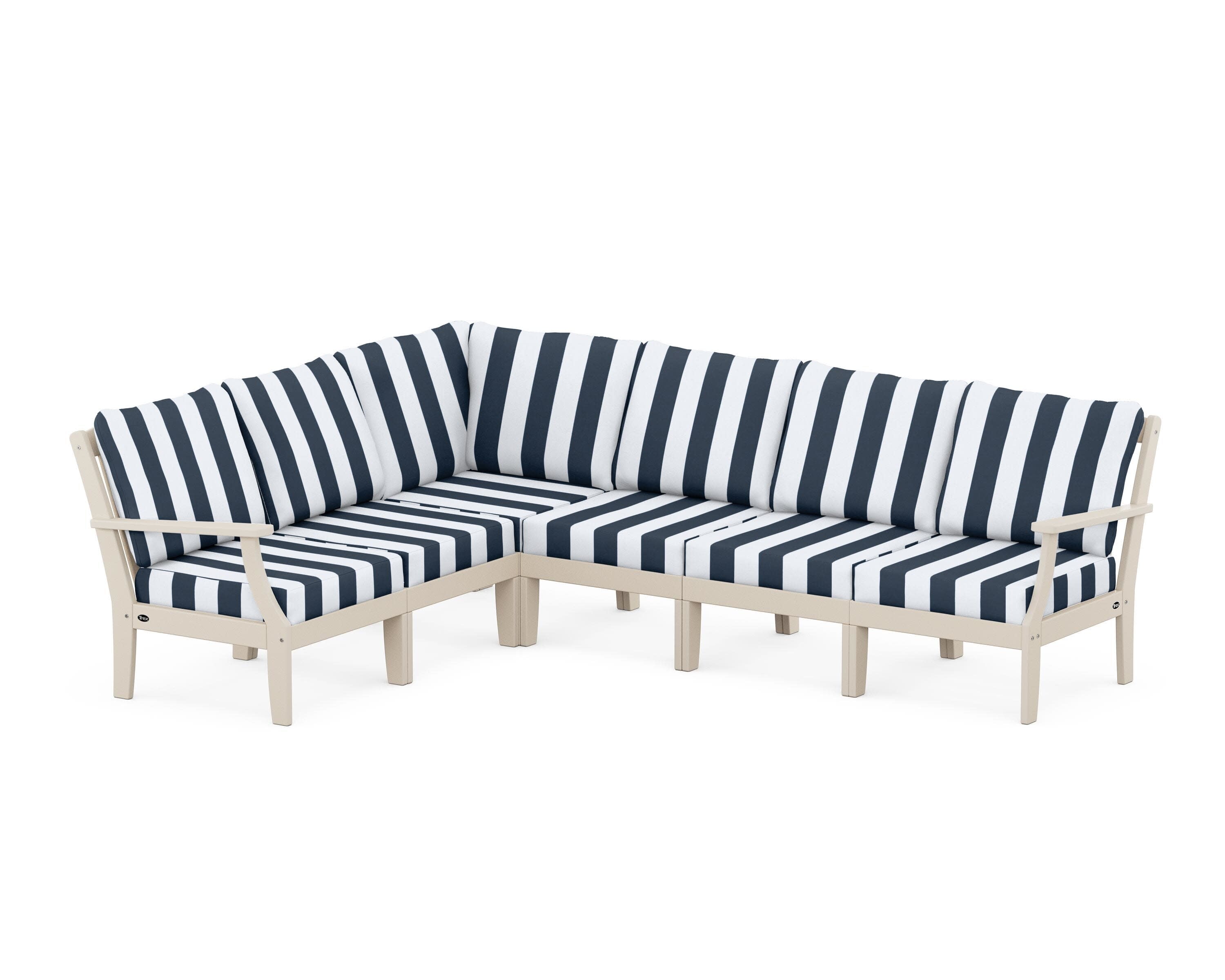 Yacht Club Modular 6-Piece Deep Seating Set in Sand Castle / Cabana Stripe Marine Indigo