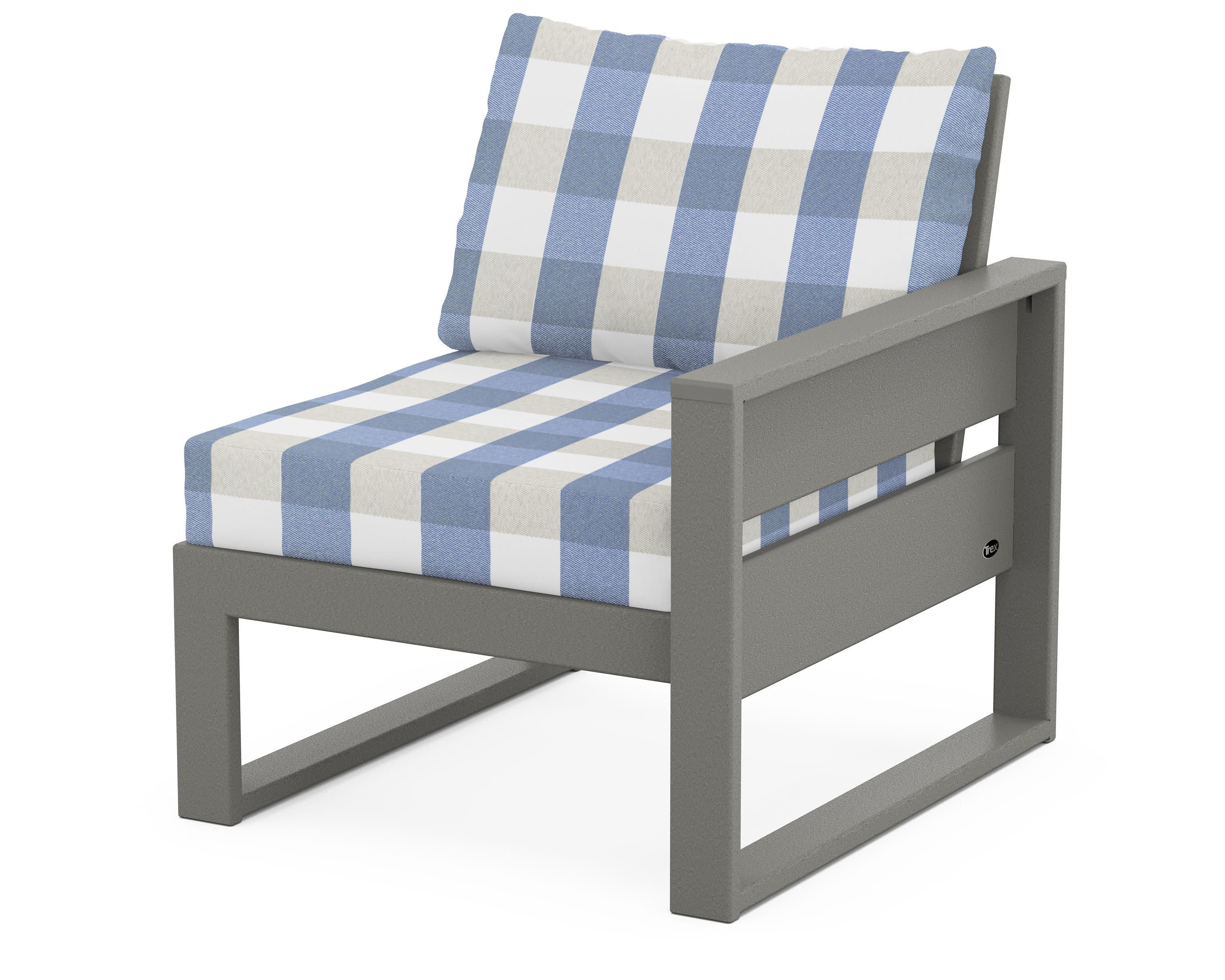 Eastport Modular Right Arm Chair in Stepping Stone / Buffalo Plaid Sky Blue