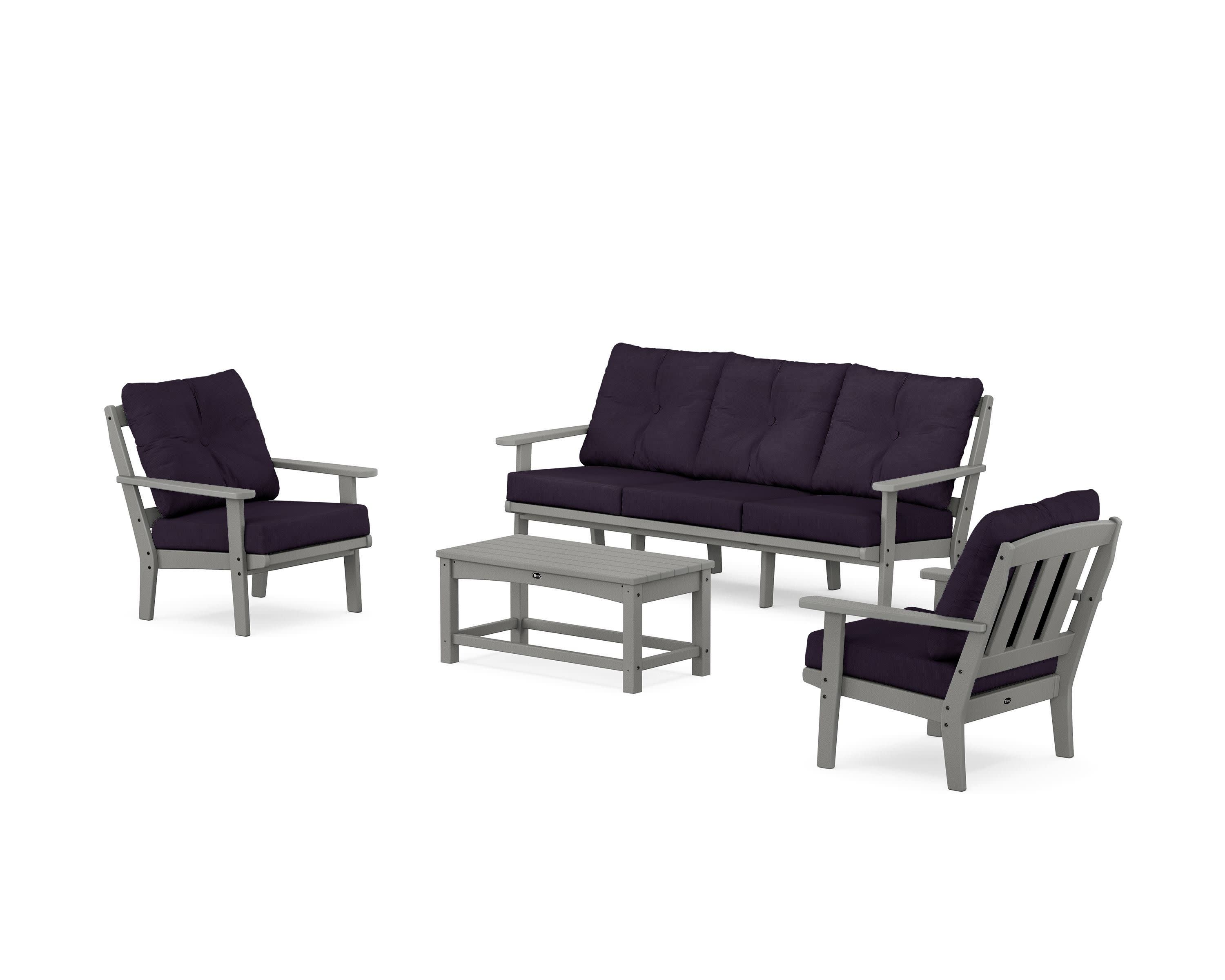 Cape Cod 4-Piece Deep Seating Set with Sofa in Stepping Stone / Navy Linen