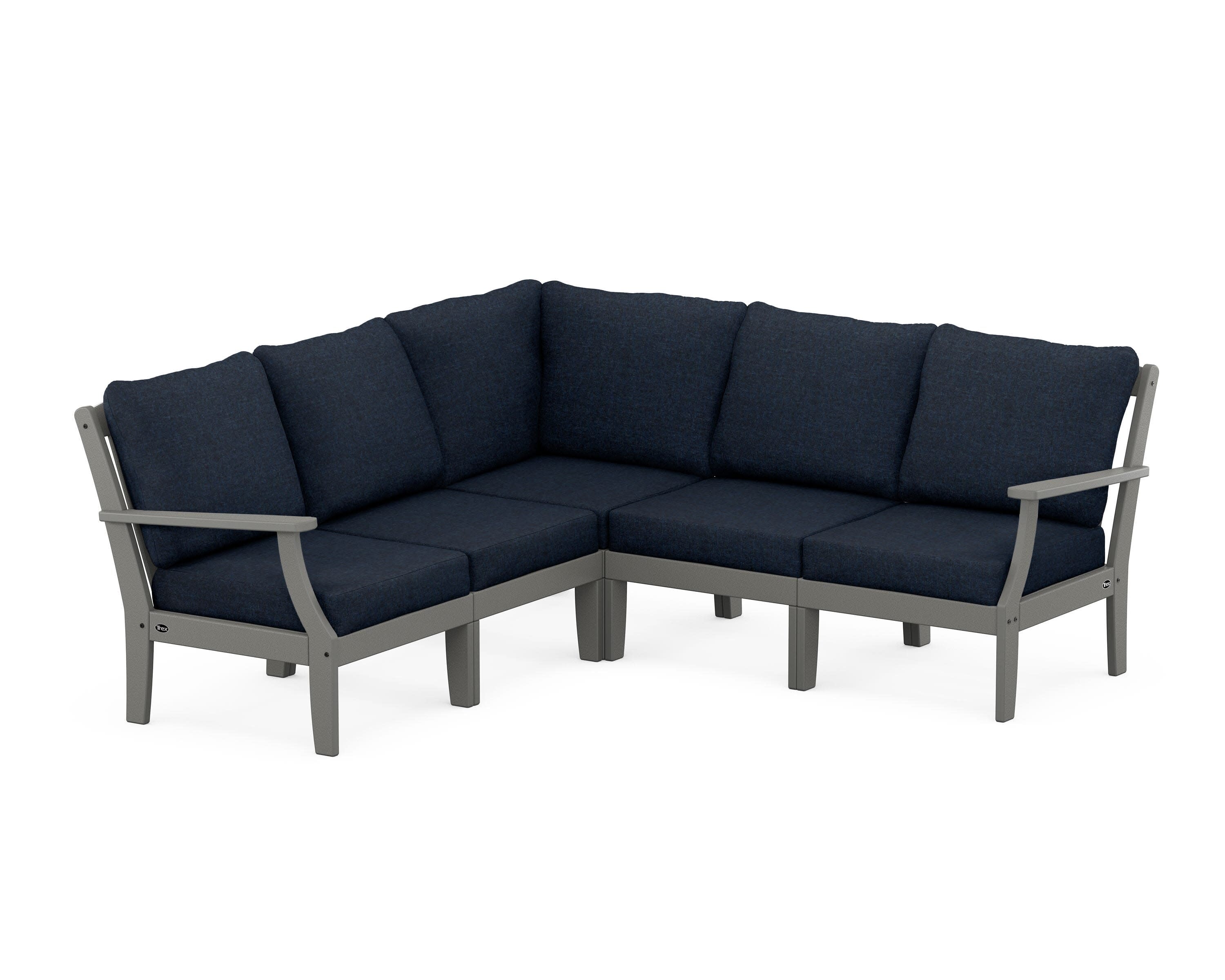 Yacht Club Modular 5-Piece Deep Seating Set in Stepping Stone / Marine Indigo