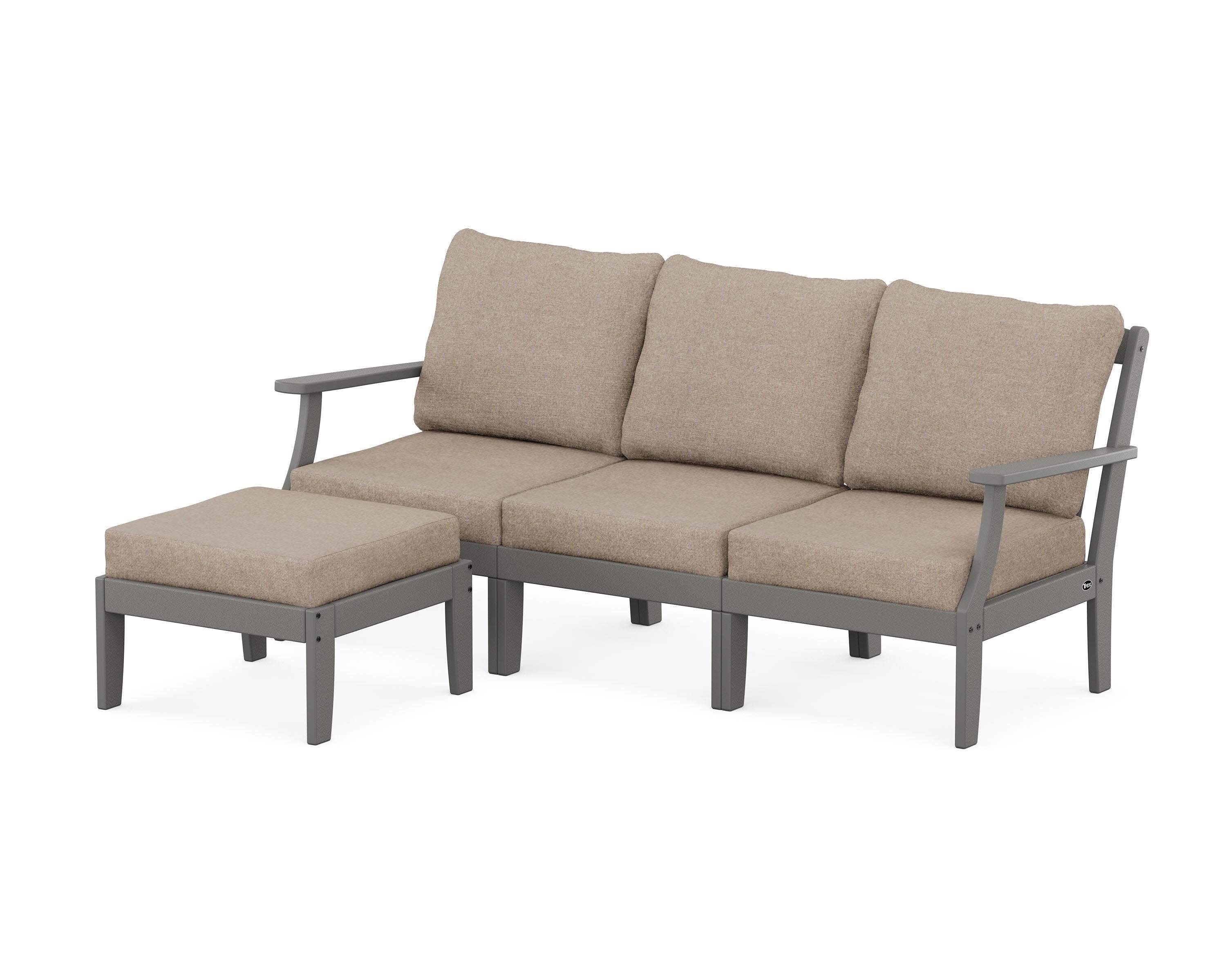 Yacht Club Modular 4-Piece Deep Seating Set with Ottoman in Stepping Stone / Spiced Burlap