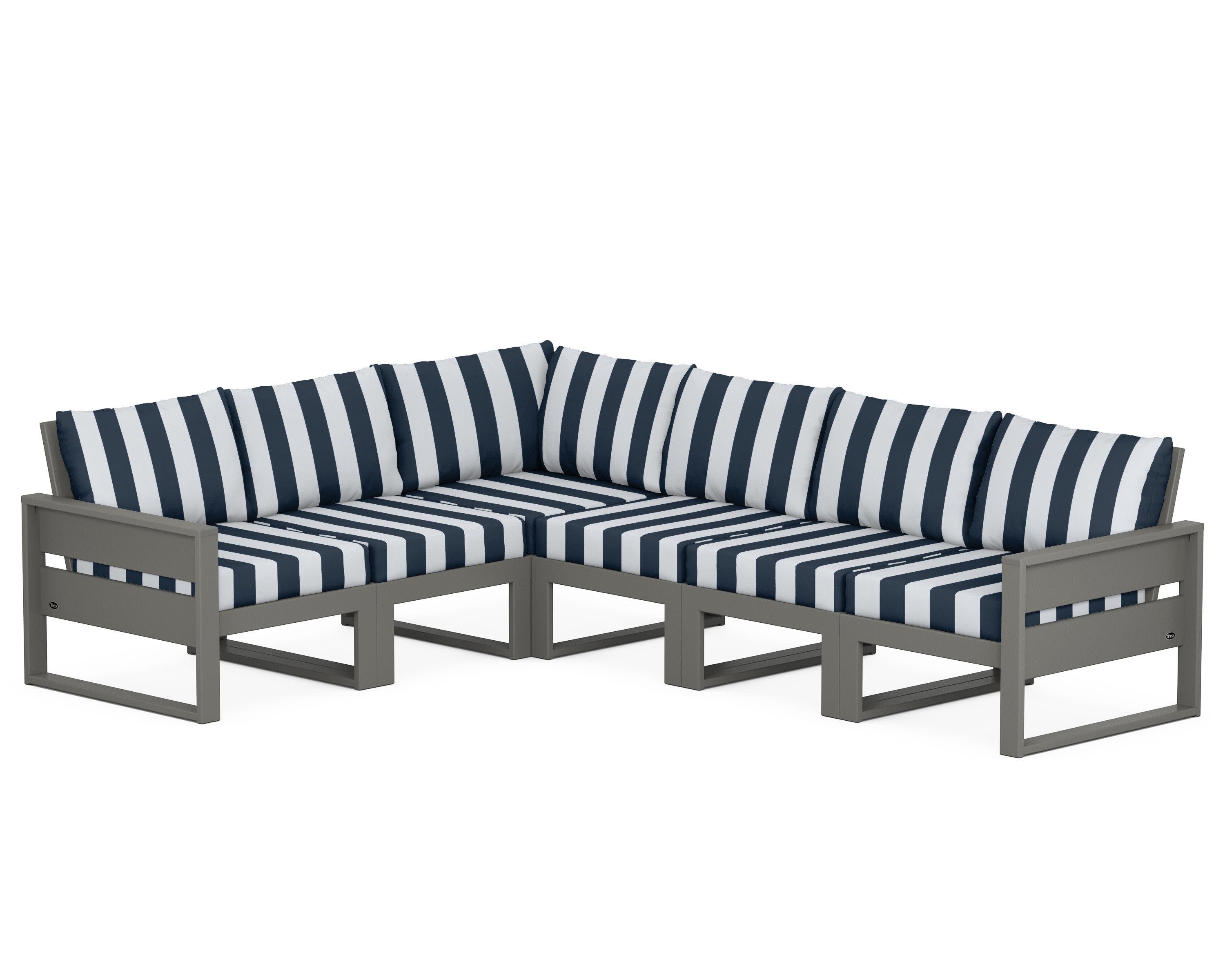 Eastport 6-Piece Sectional in Stepping Stone / Cabana Stripe Marine Indigo