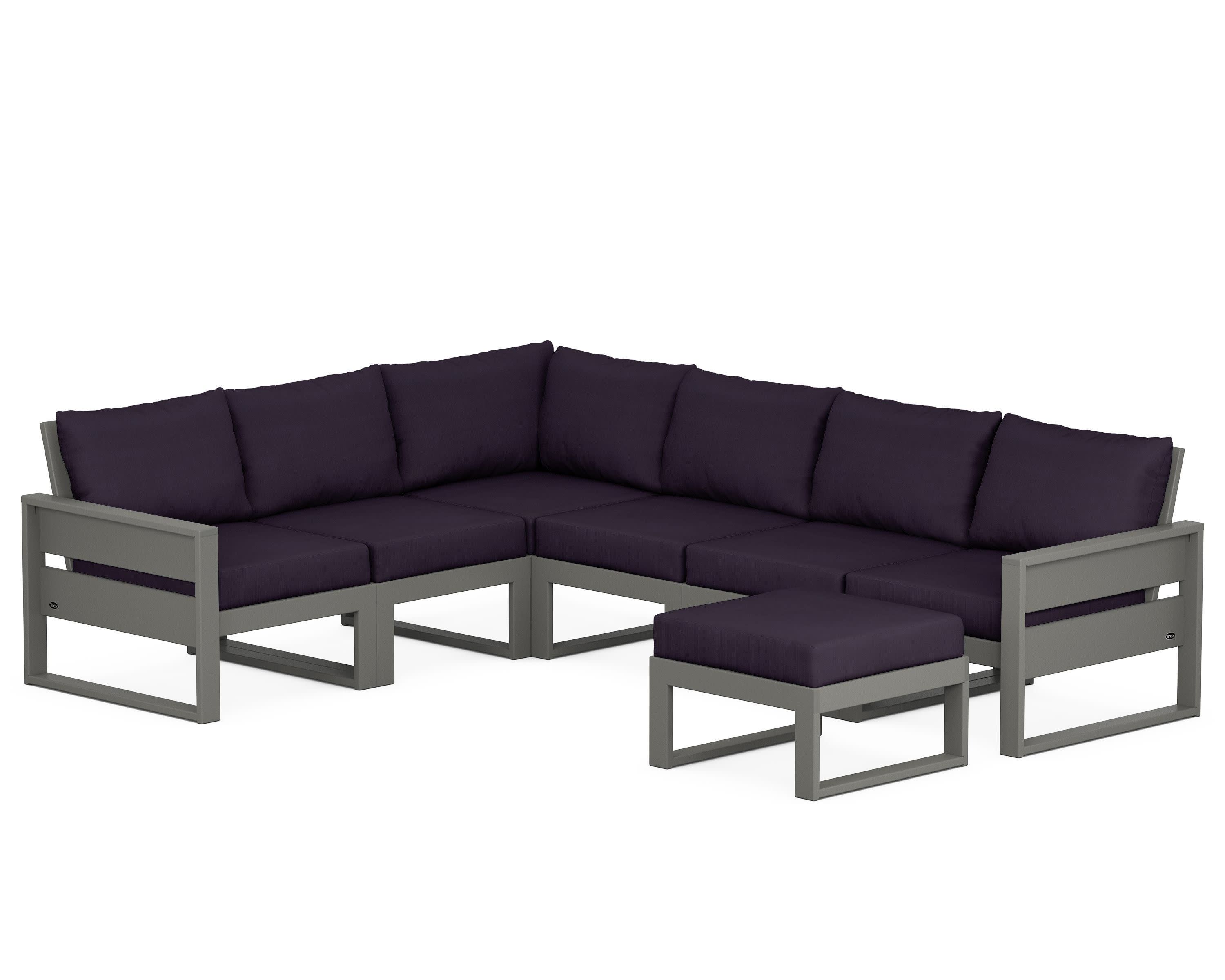 Eastport 6-Piece Sectional with Ottoman in Stepping Stone / Navy Linen