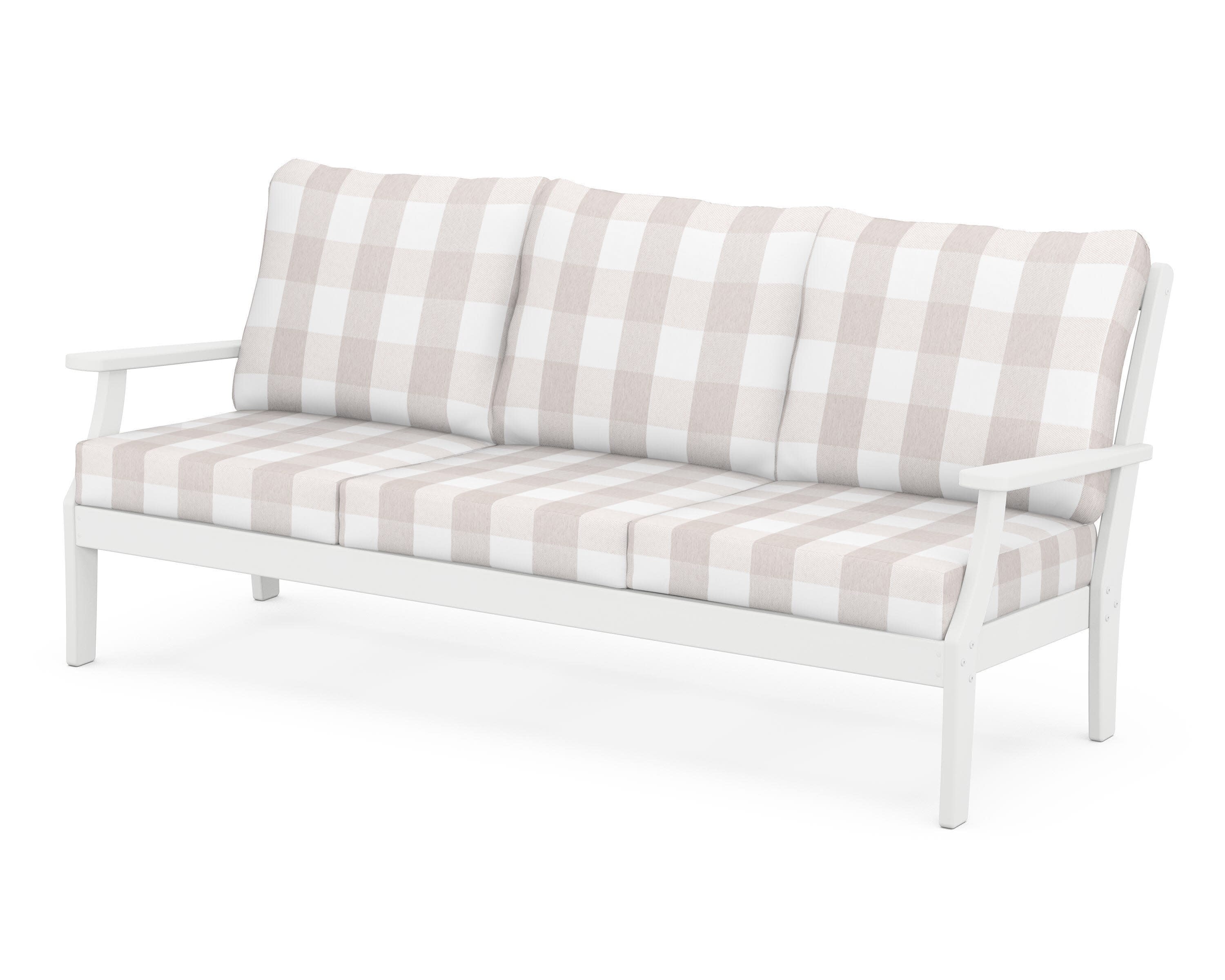 Yacht Club Deep Seating Sofa in Classic White / Buffalo Plaid Dune Burlap