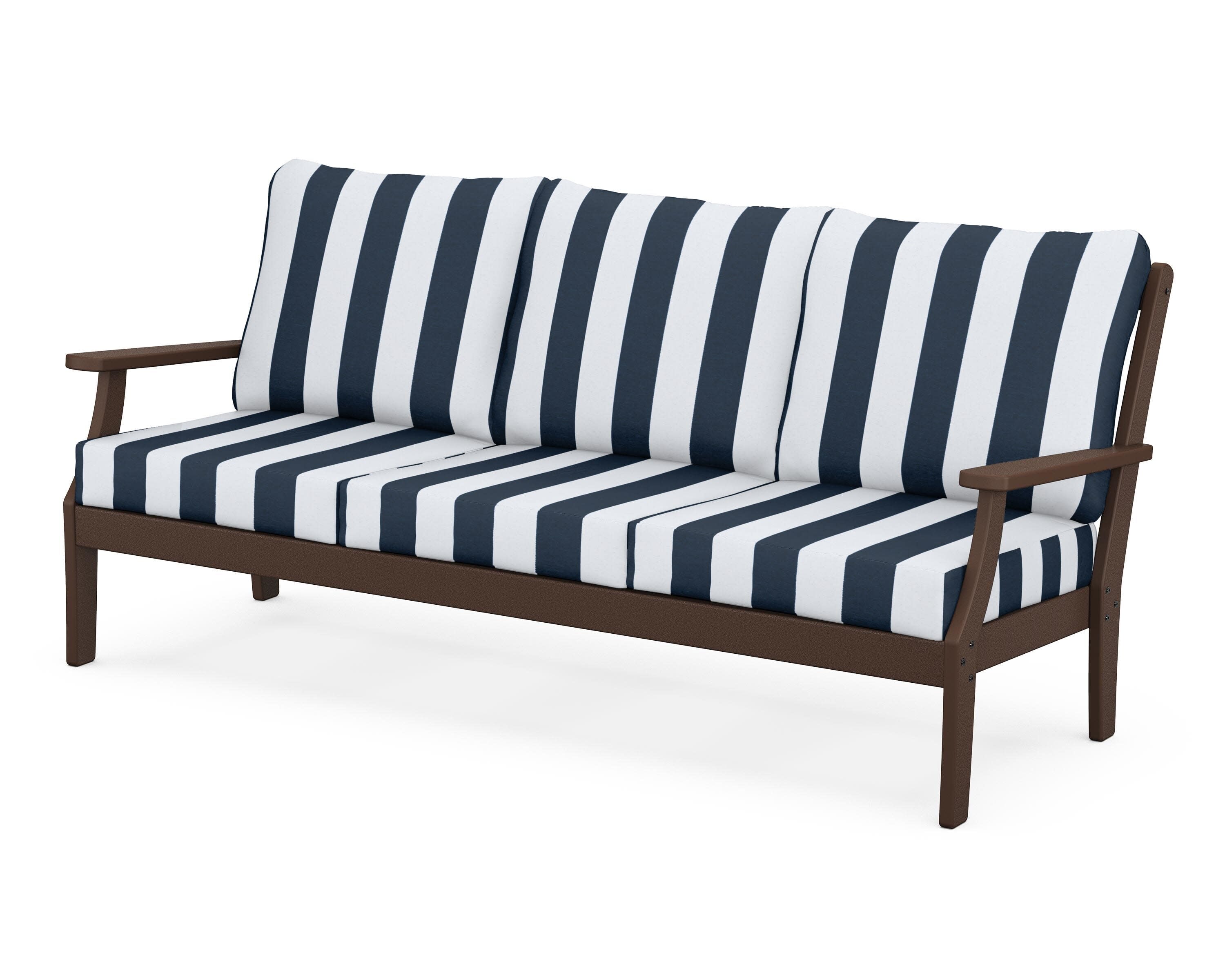 Yacht Club Deep Seating Sofa in Vintage Lantern / Cabana Stripe Marine Indigo
