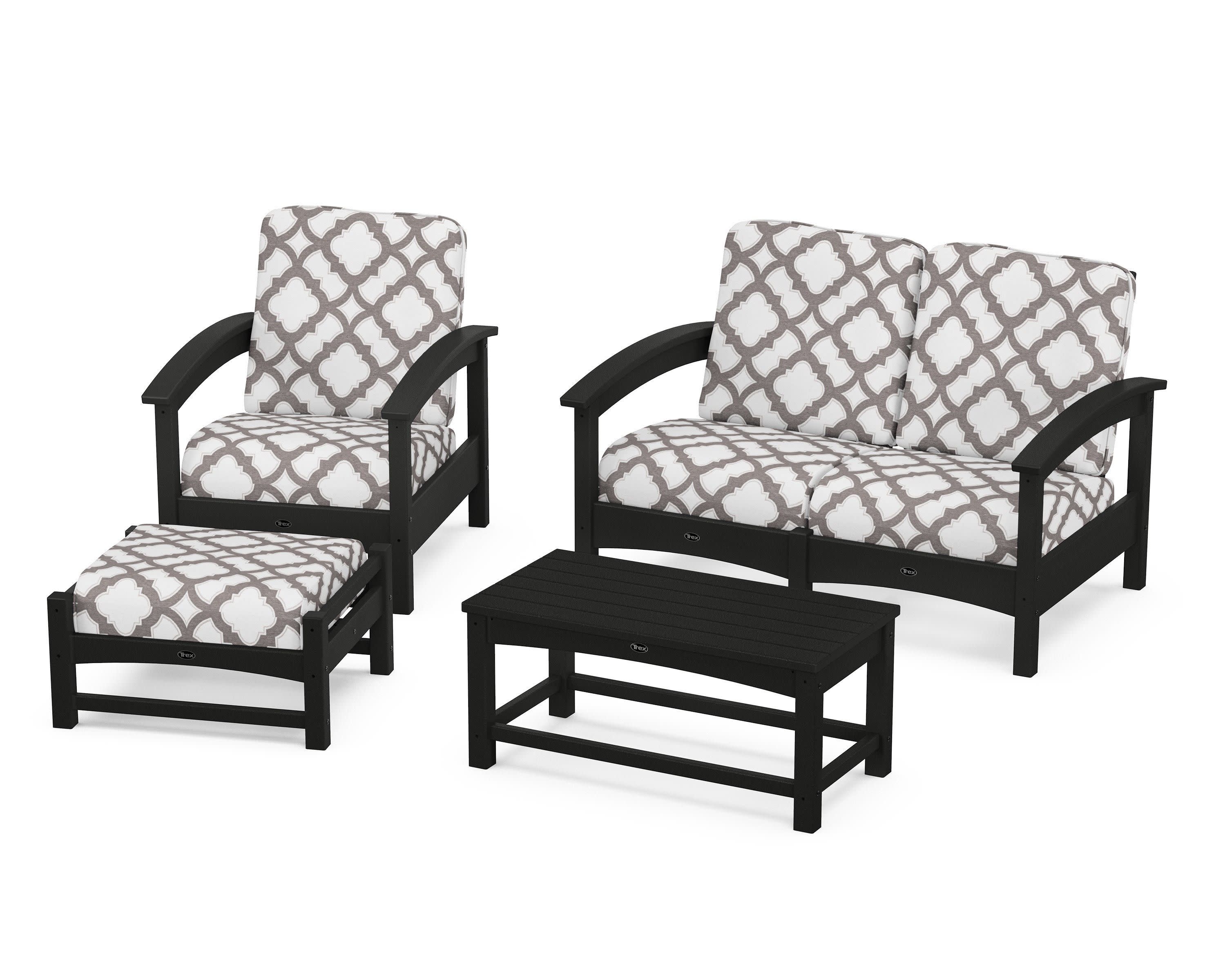 Rockport 4-Piece Deep Seating Conversation Group in Charcoal Black / Trellis Grey Mist