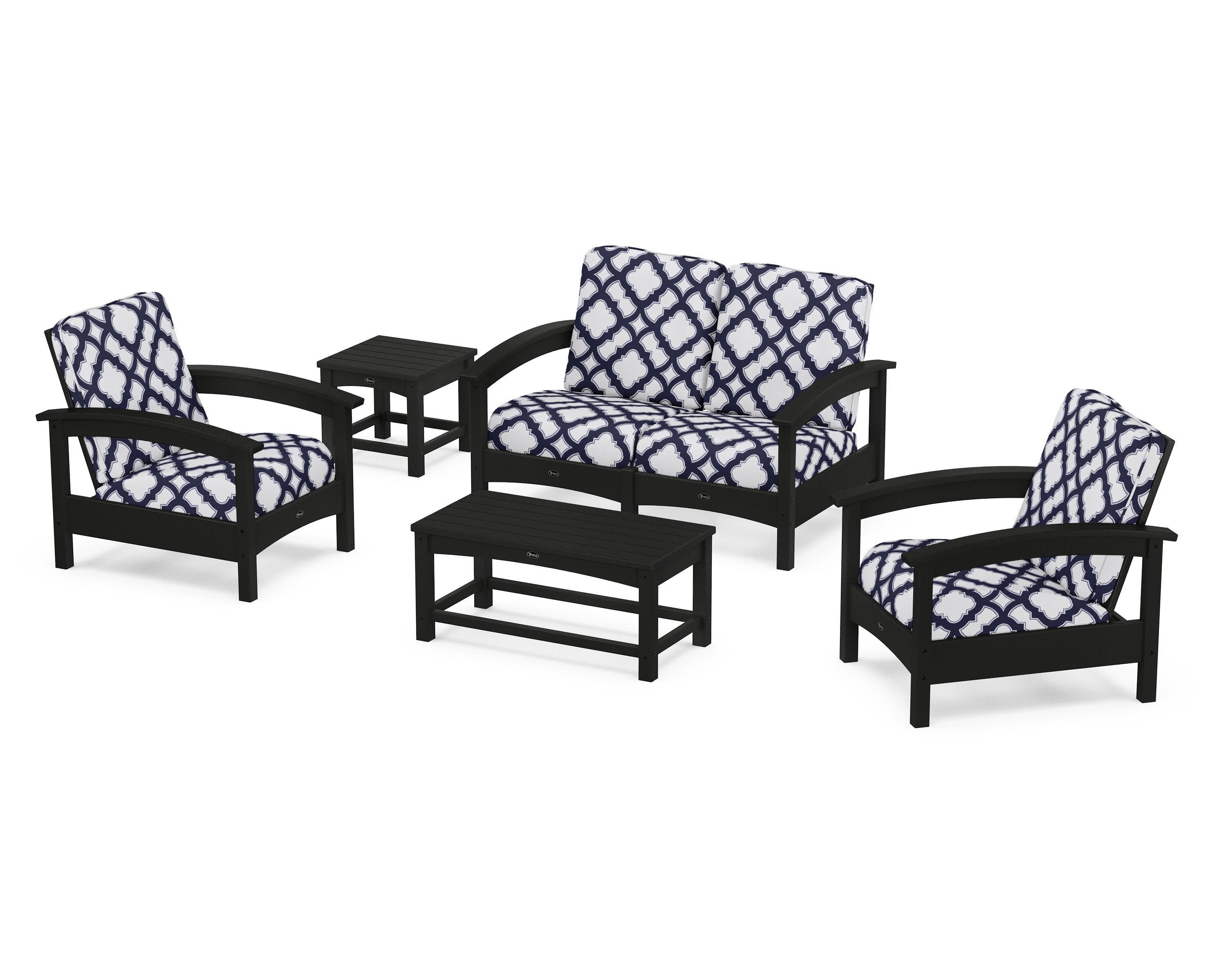 Rockport Club 6-Piece Deep Seating Conversation Set in Charcoal Black / Trellis Navy